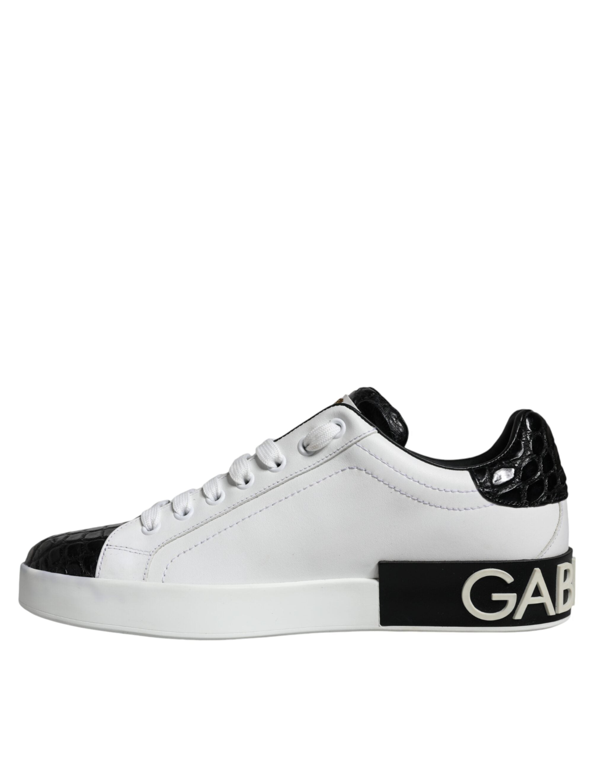 Dolce & Gabbana Black Leather Logo Portofino Sneaker Men's Shoes (Pre-Owned)