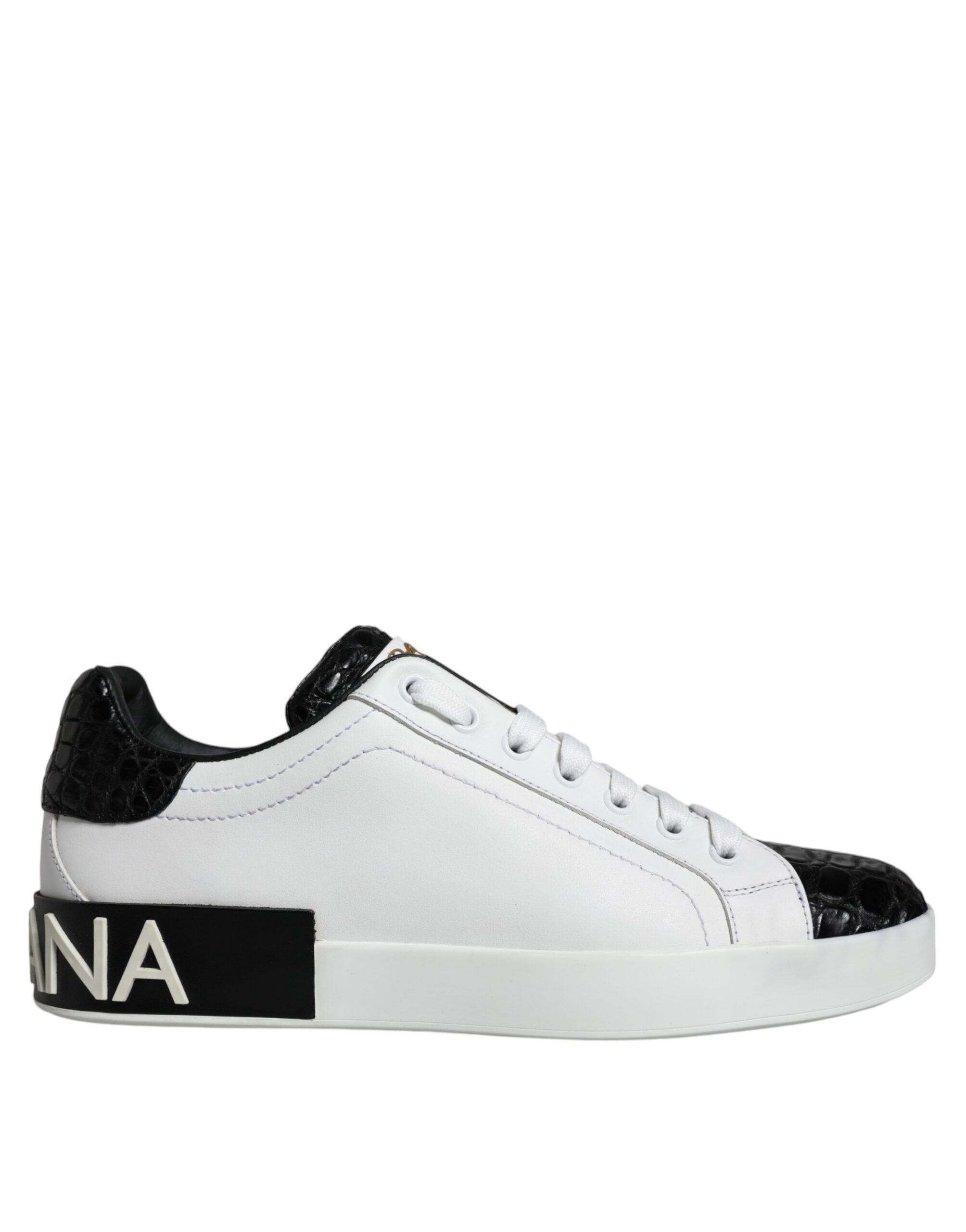 Dolce & Gabbana Black Leather Logo Portofino Sneaker Men's Shoes (Pre-Owned)