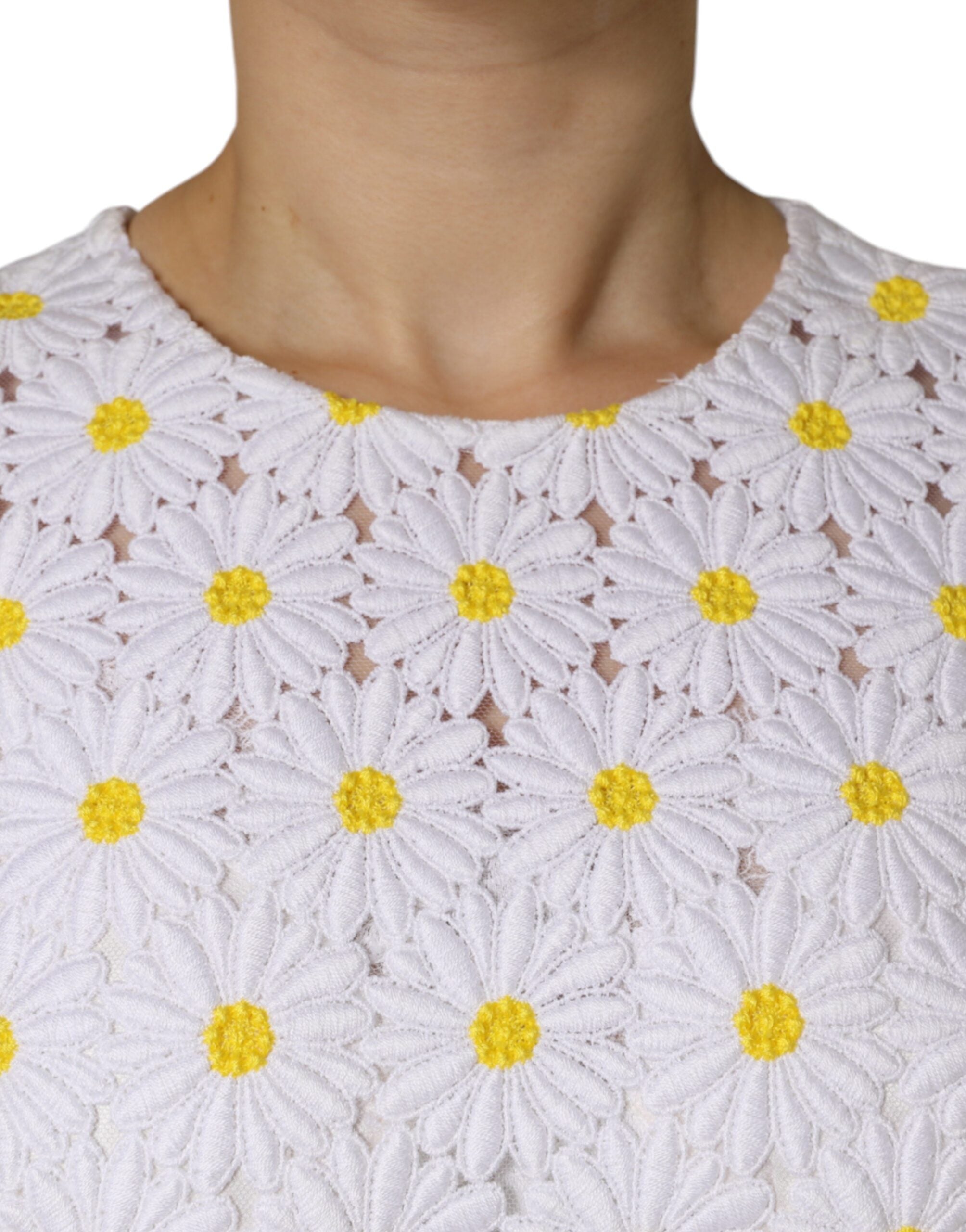 Dolce & Gabbana White Daisy Macrame Lace Sheath Midi Women's Dress (Pre-Owned)
