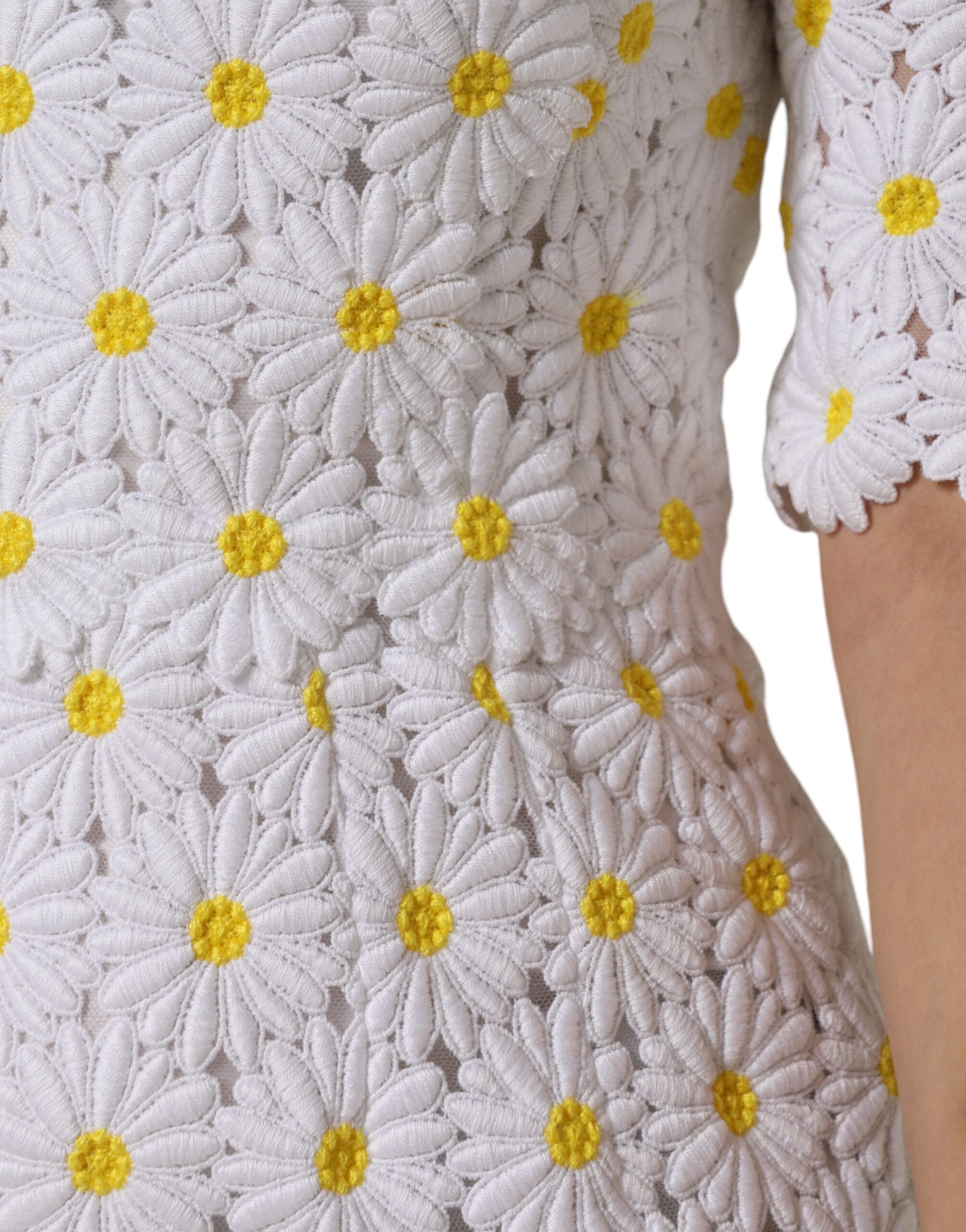 Dolce & Gabbana White Daisy Macrame Lace Sheath Midi Women's Dress (Pre-Owned)