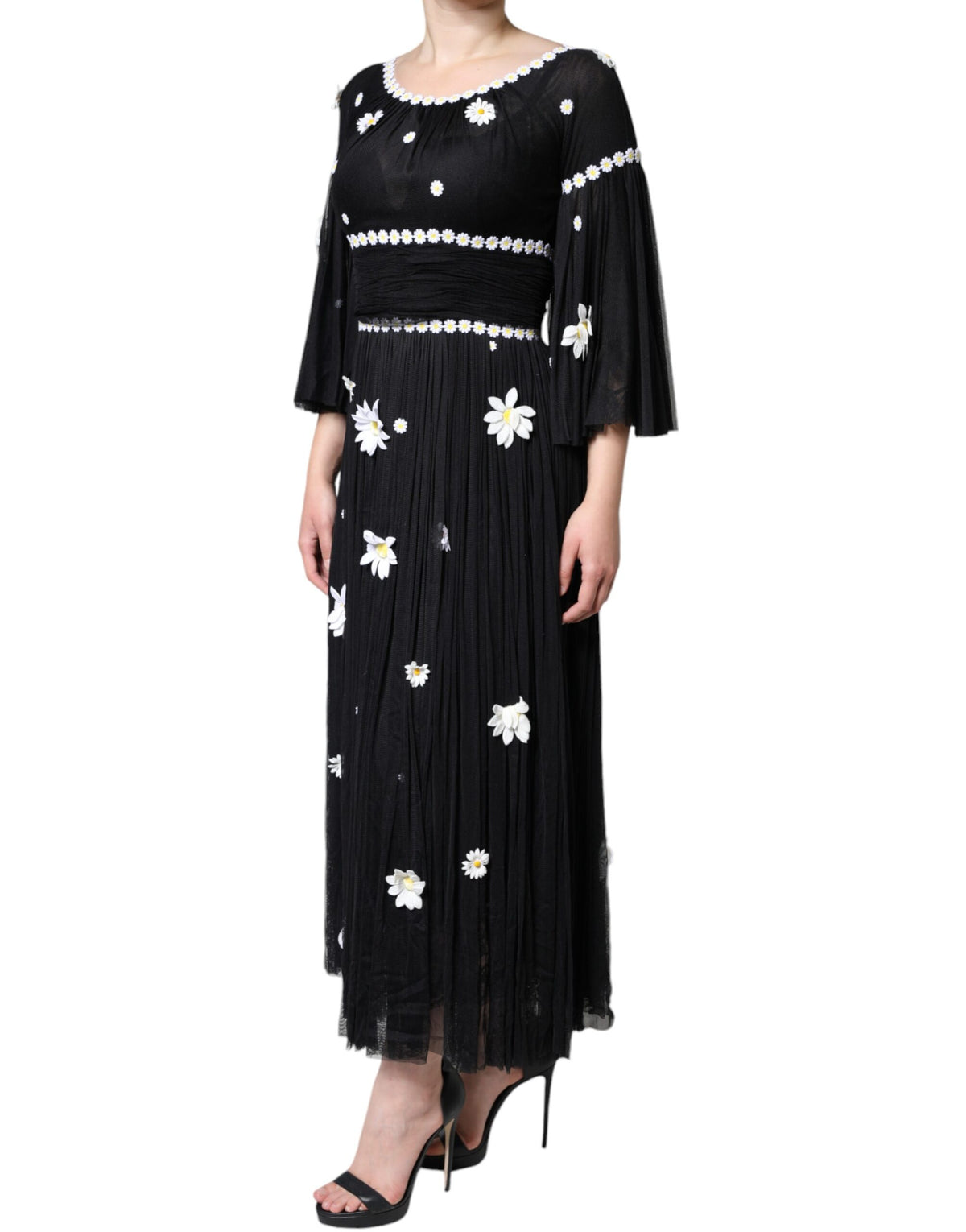 Dolce & Gabbana Black Silk Daisy A-line Long Maxi Women's Dress