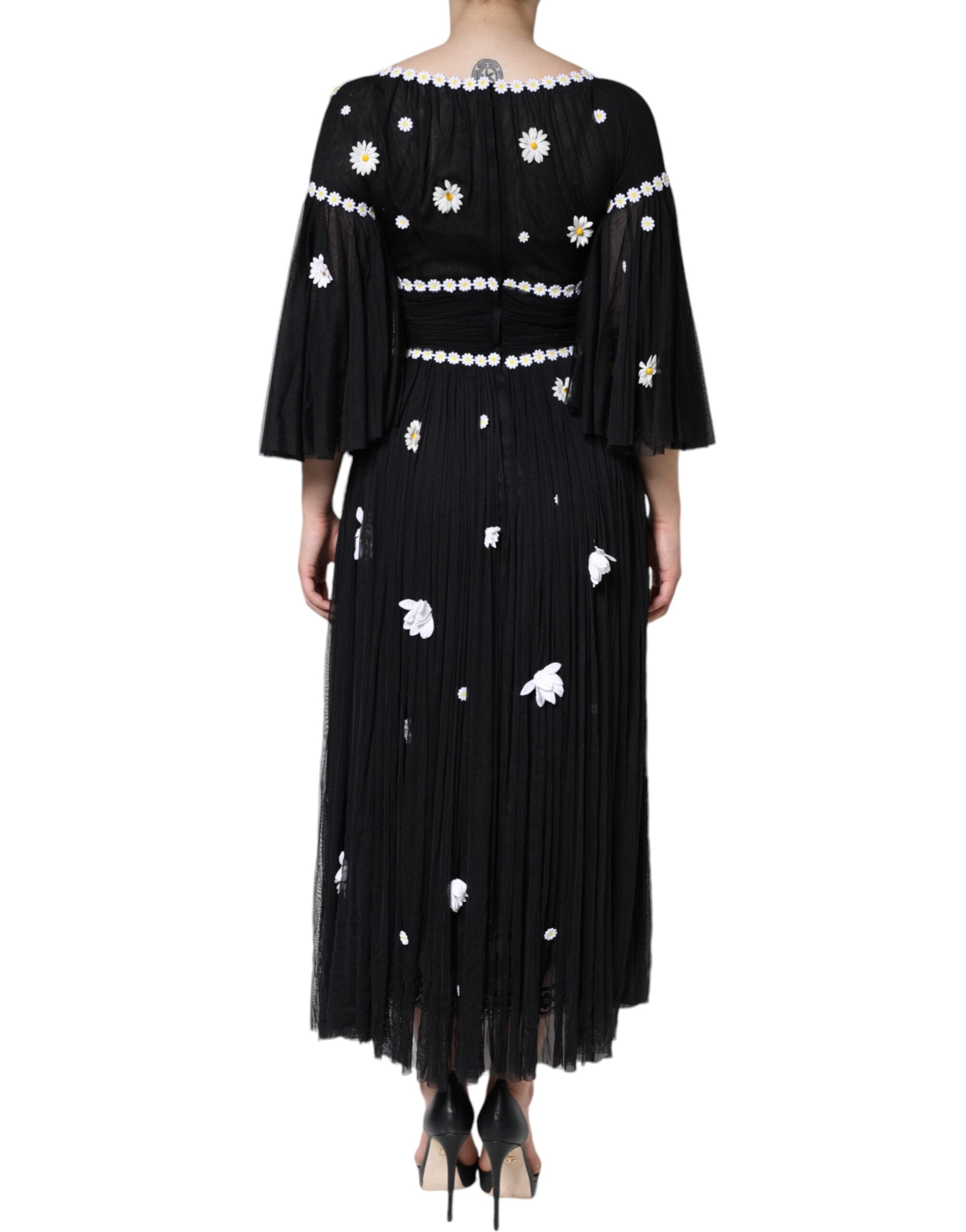 Dolce & Gabbana Black Silk Daisy A-line Long Maxi Women's Dress