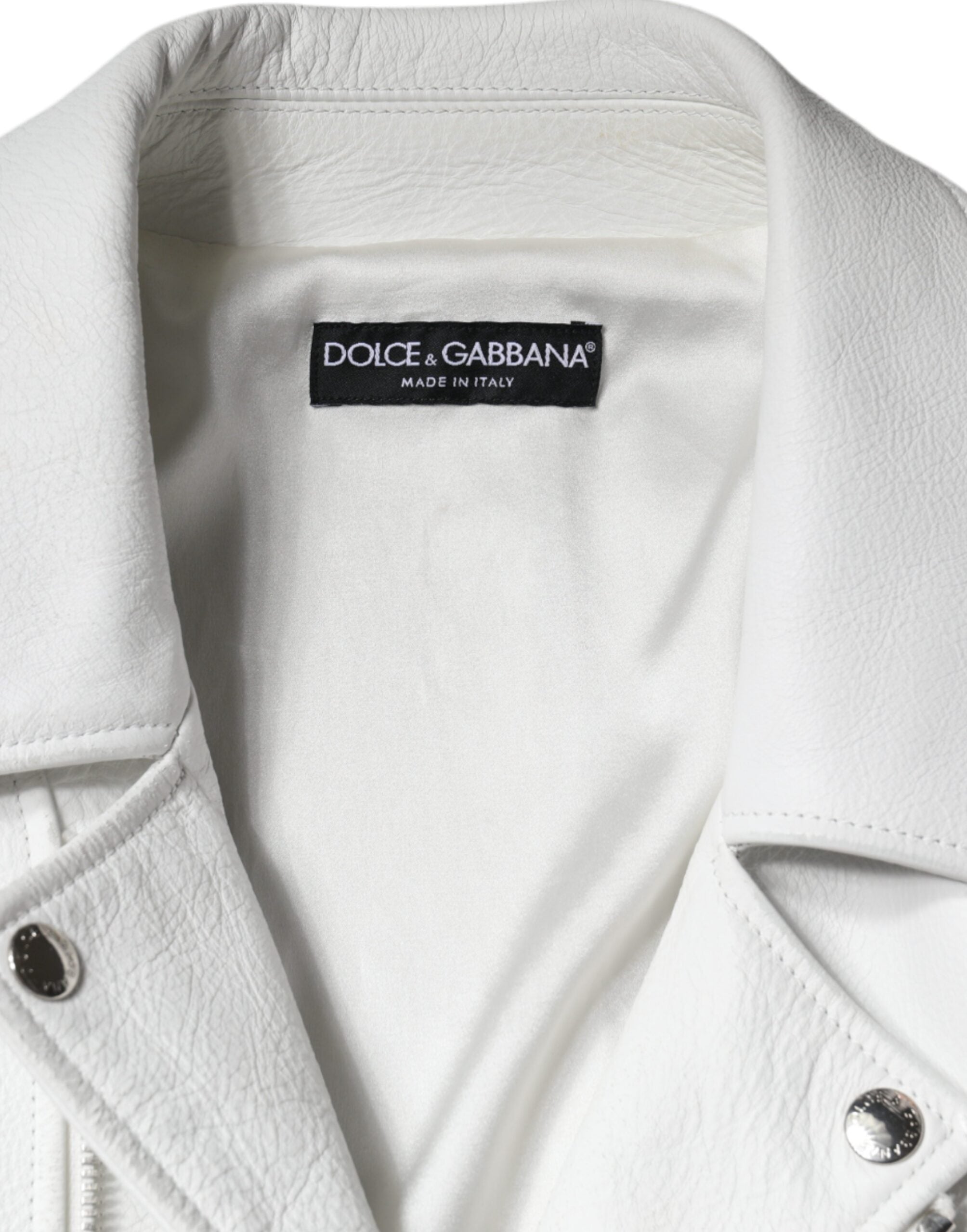 Dolce & Gabbana White Lambskin Leather Biker Coat Women's Jacket (Pre-Owned)