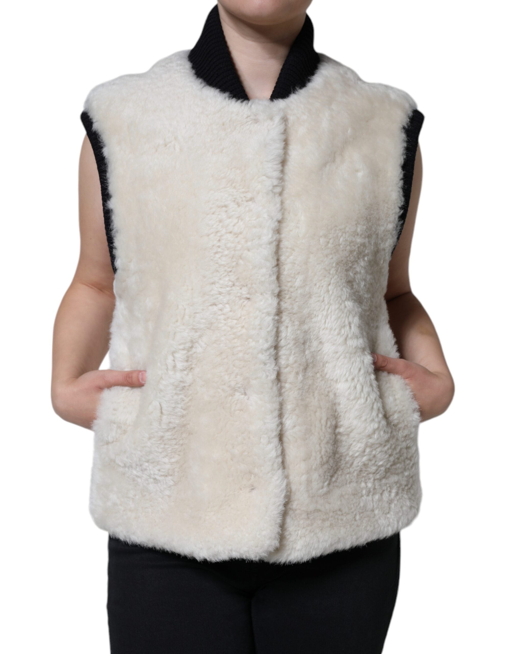 Burberry White WARRENFORD Shearling Leather Vest Coat Women's Jacket