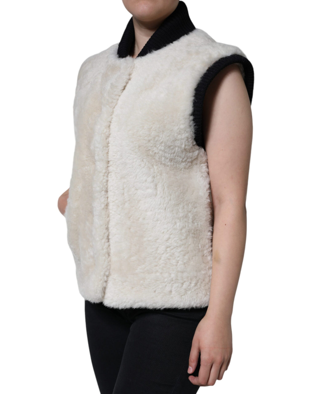 Burberry White WARRENFORD Shearling Leather Vest Coat Women's Jacket