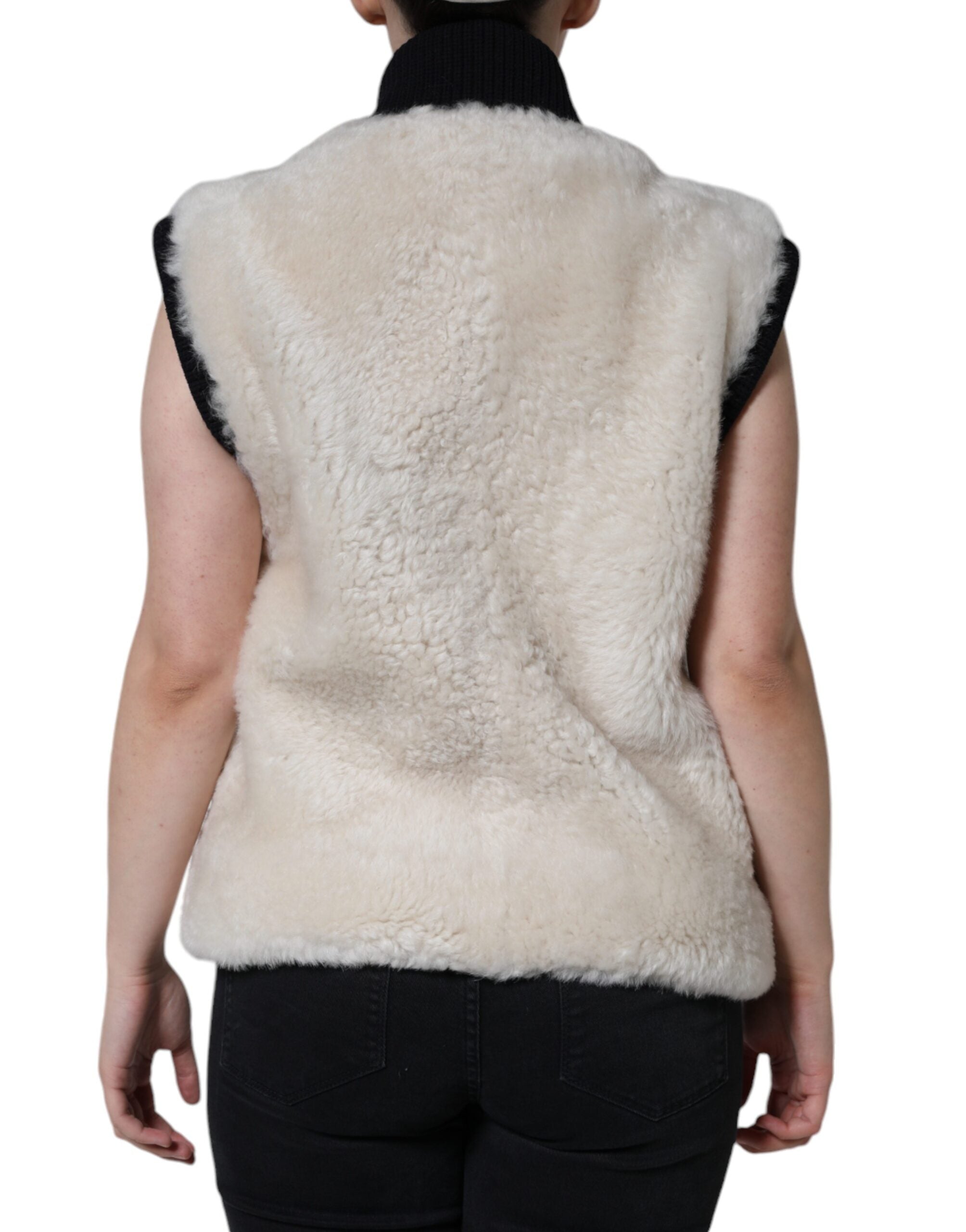 Burberry White WARRENFORD Shearling Leather Vest Coat Women's Jacket