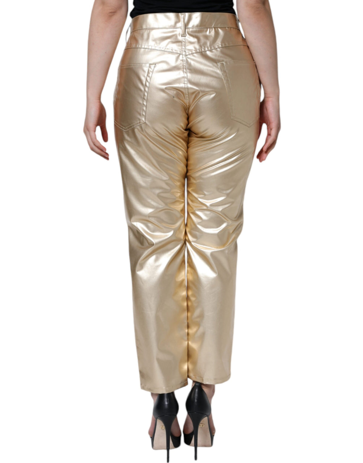 Dolce & Gabbana Metallic Gold Polyester Tapered Women's Pants (Pre-Owned)