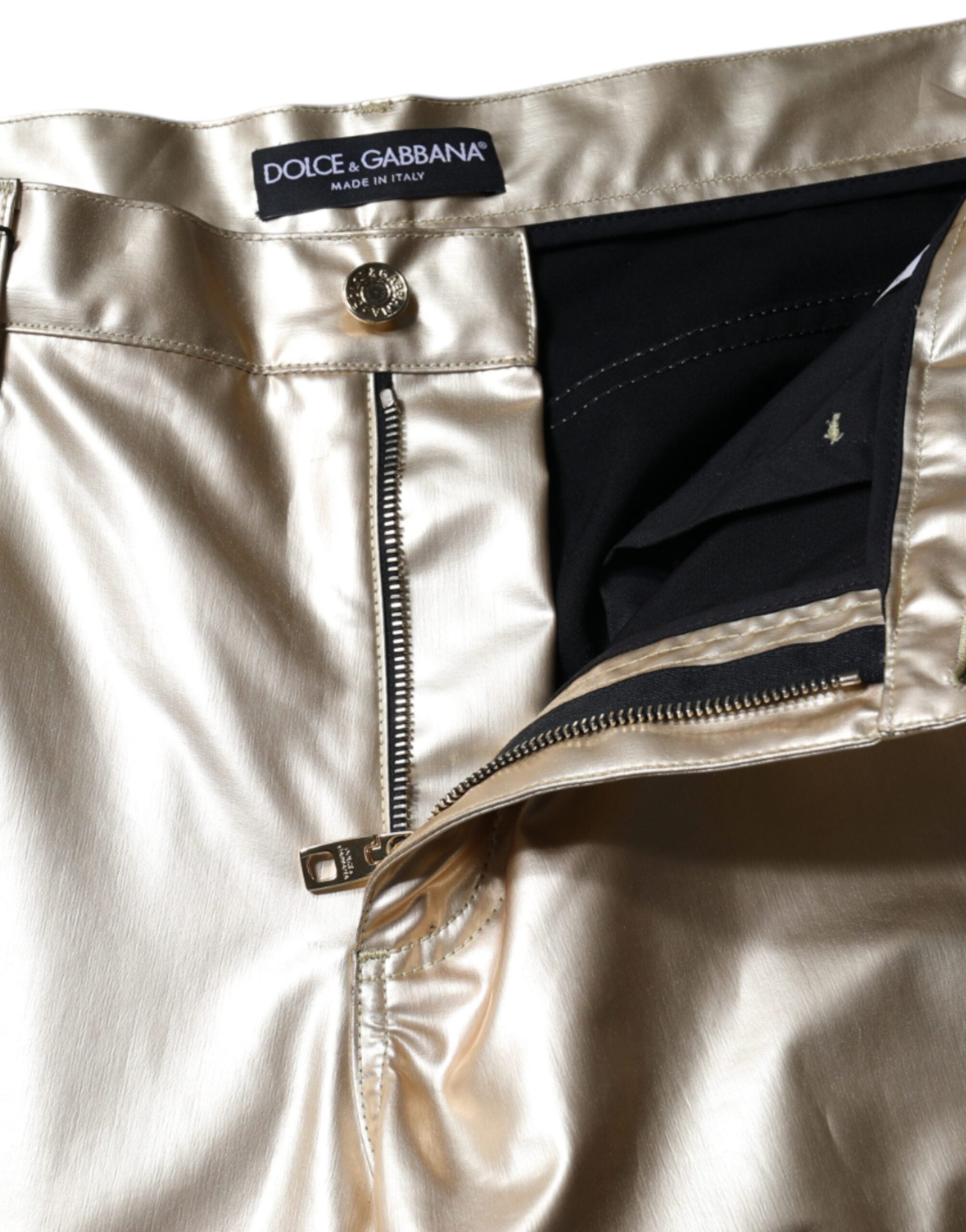 Dolce & Gabbana Metallic Gold Polyester Tapered Women's Pants (Pre-Owned)