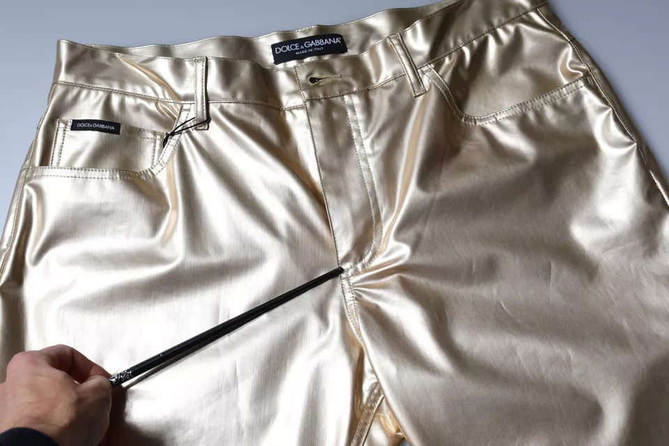 Dolce & Gabbana Metallic Gold Polyester Tapered Women's Pants (Pre-Owned)