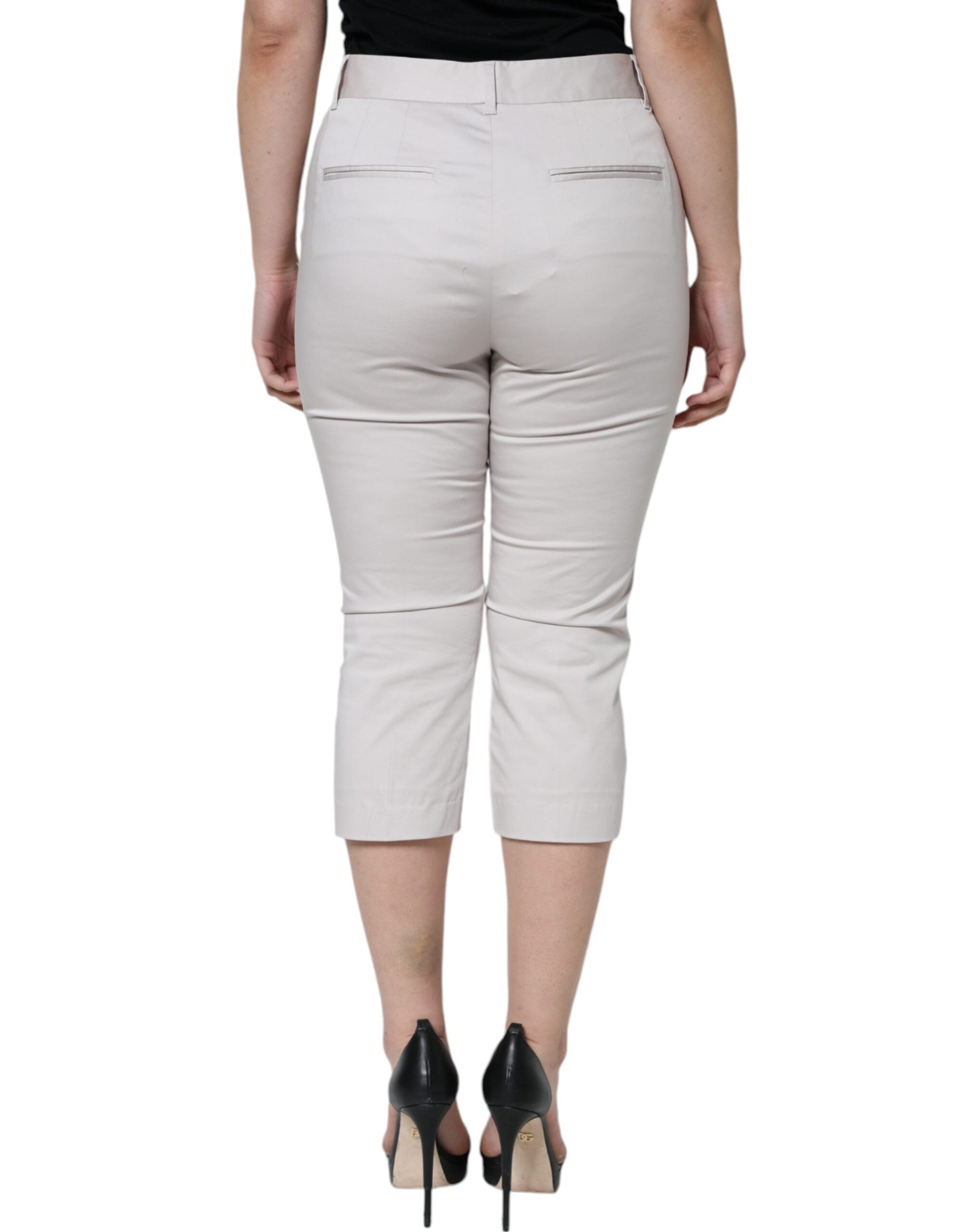Dolce & Gabbana White Cotton Mid Waist Cropped Skinny Women's Pants