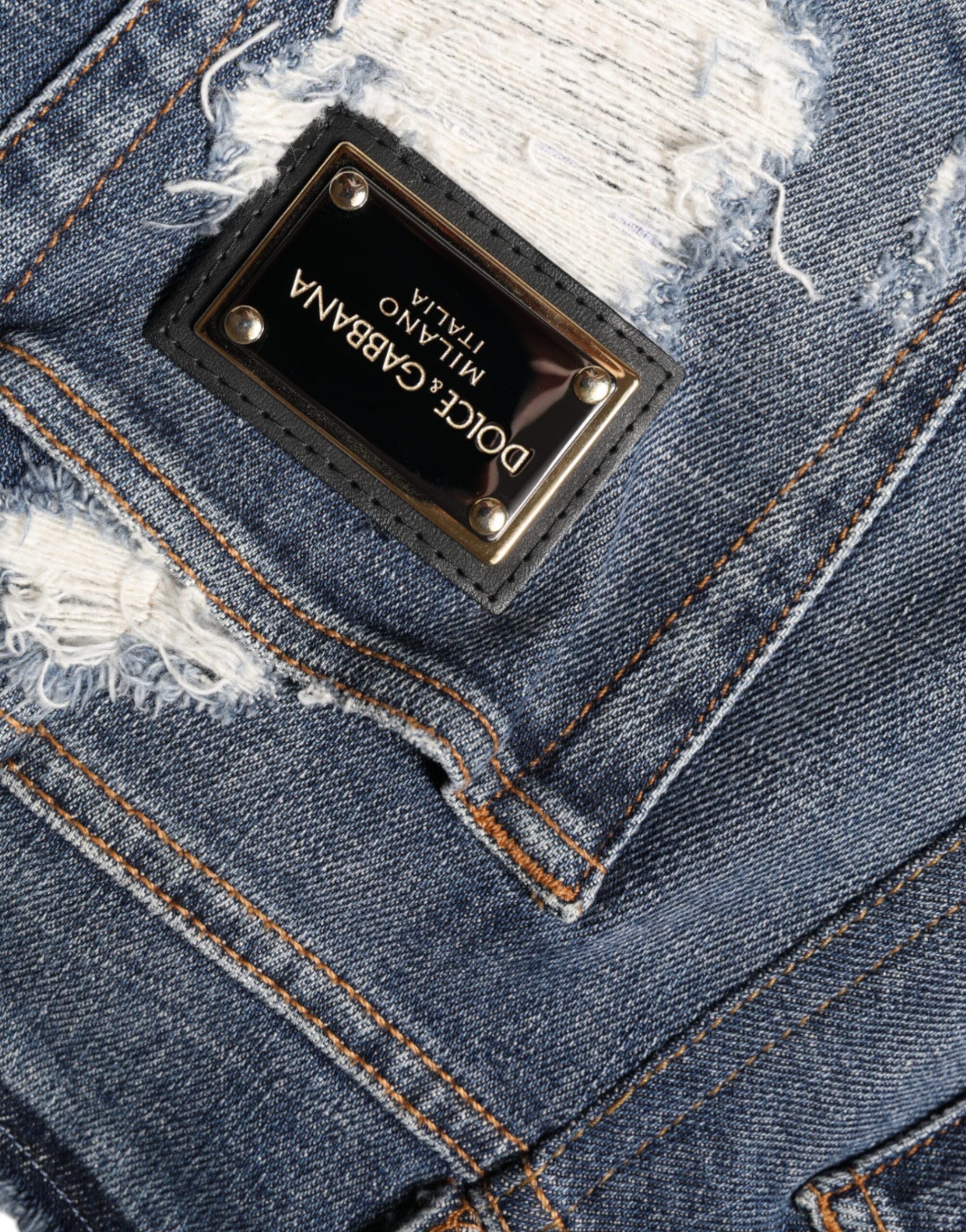Dolce & Gabbana Blue Cotton Stretch Tattered Skinny Women's Jeans