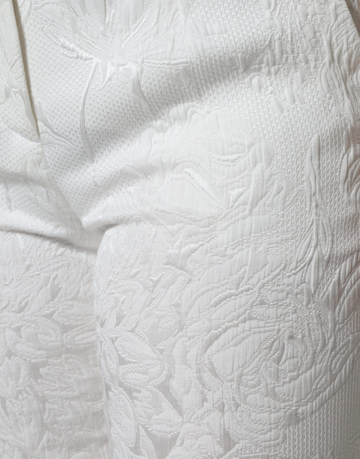 Dolce & Gabbana White Floral Brocade Cotton Cropped Women's Pants