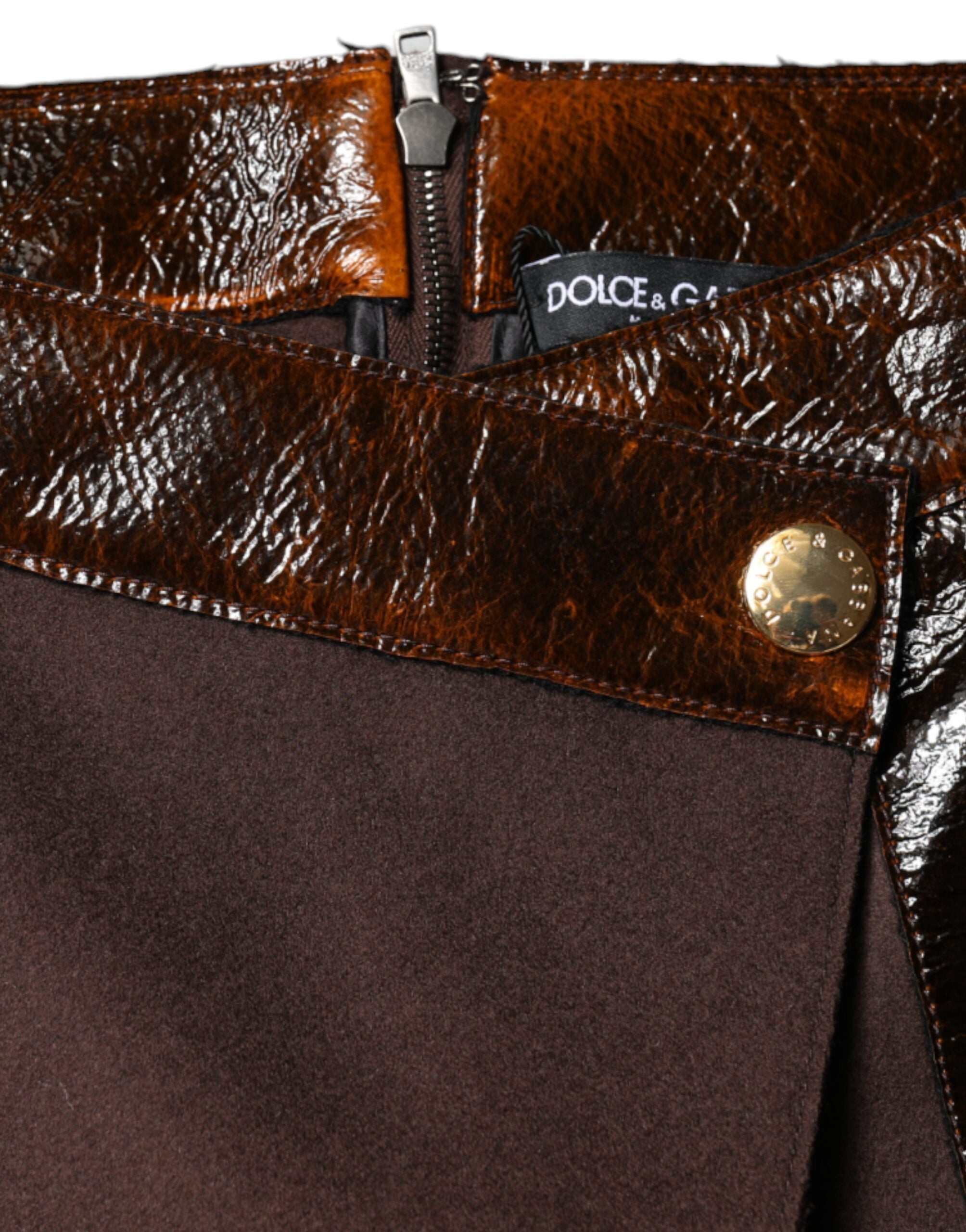 Dolce & Gabbana Brown Virgin Wool Mid Waist A-line Mini Women's Skirt