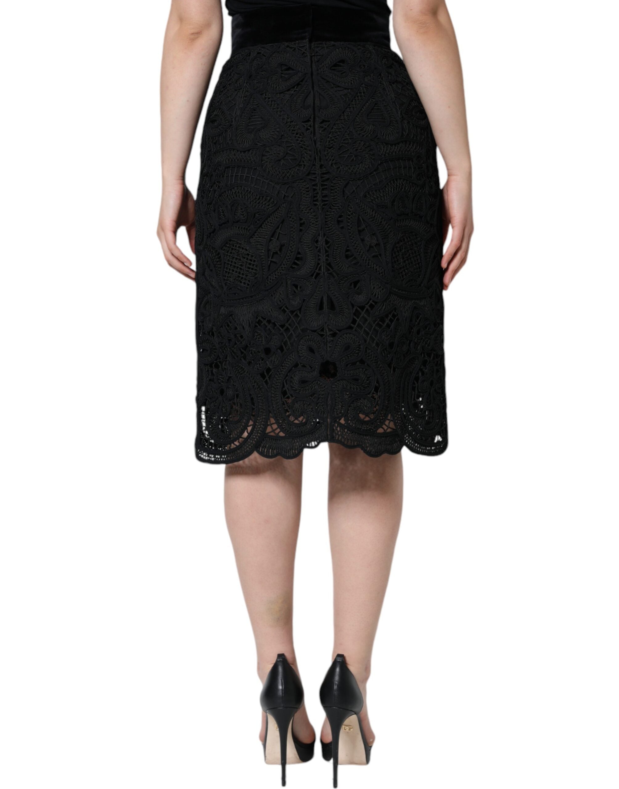 Dolce & Gabbana Black Floral Lace HighWaist Pencil Cut Women's Skirt