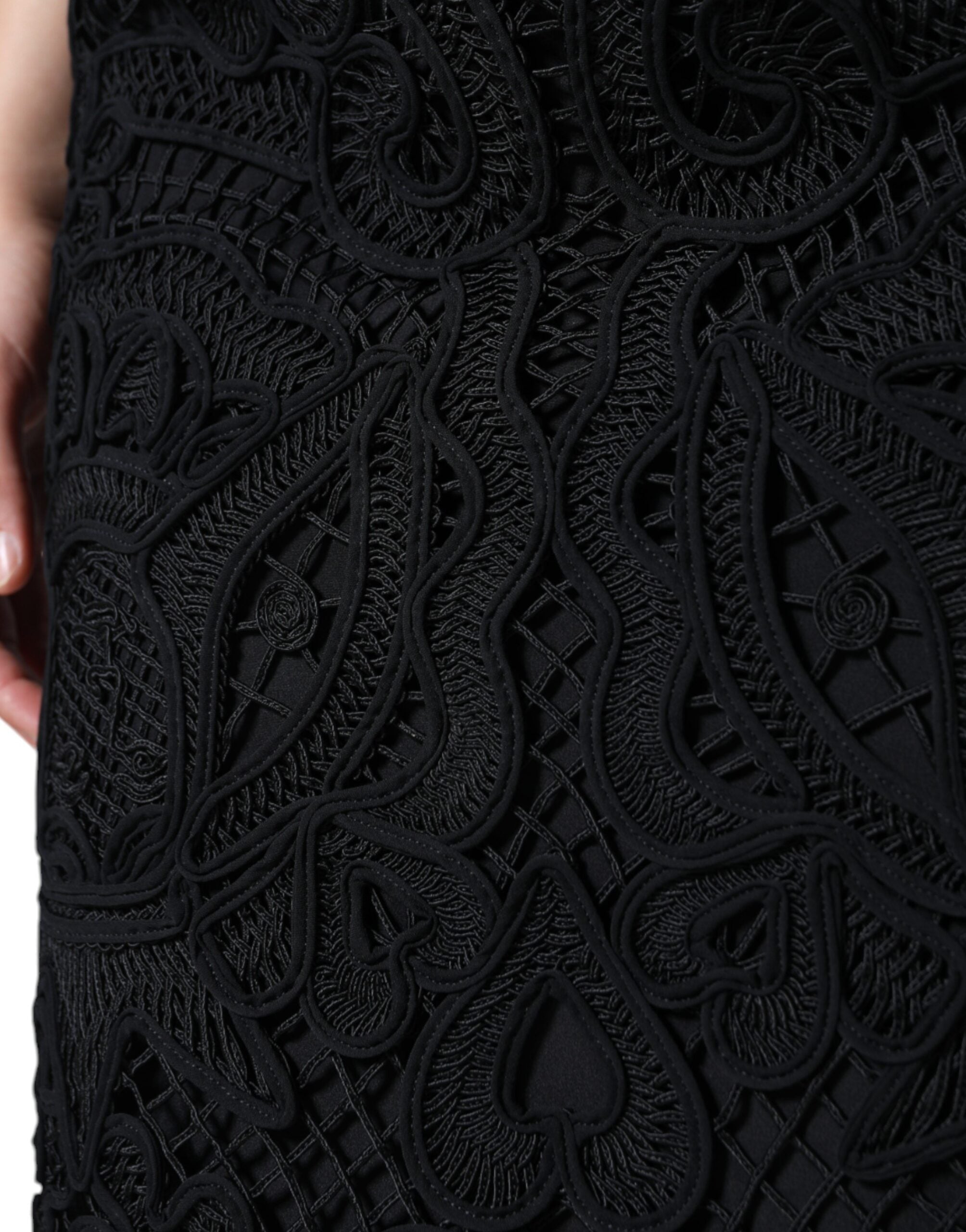 Dolce & Gabbana Black Floral Lace HighWaist Pencil Cut Women's Skirt