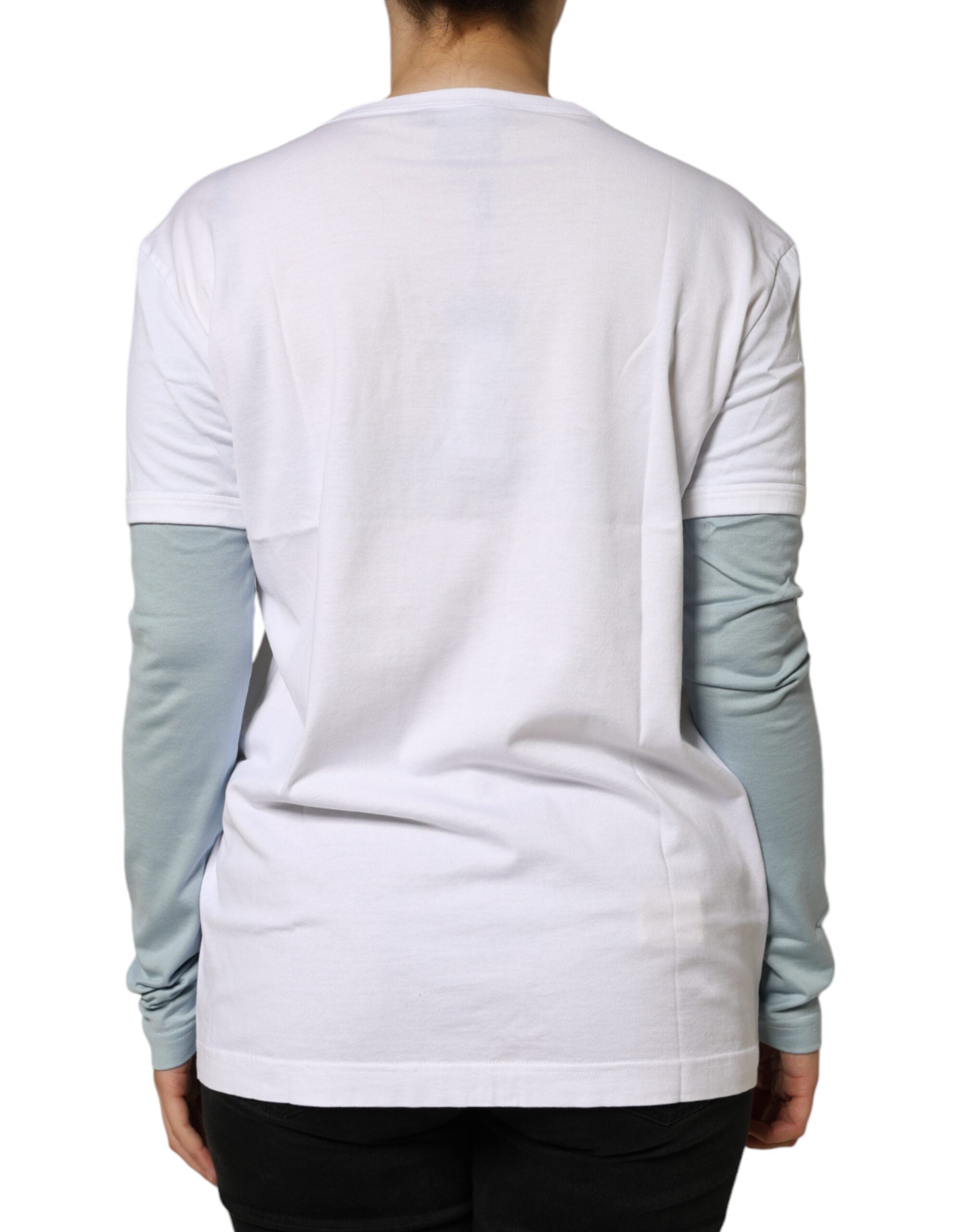Dolce & Gabbana White Cotton Logo Print Round Neck Women's T-shirt