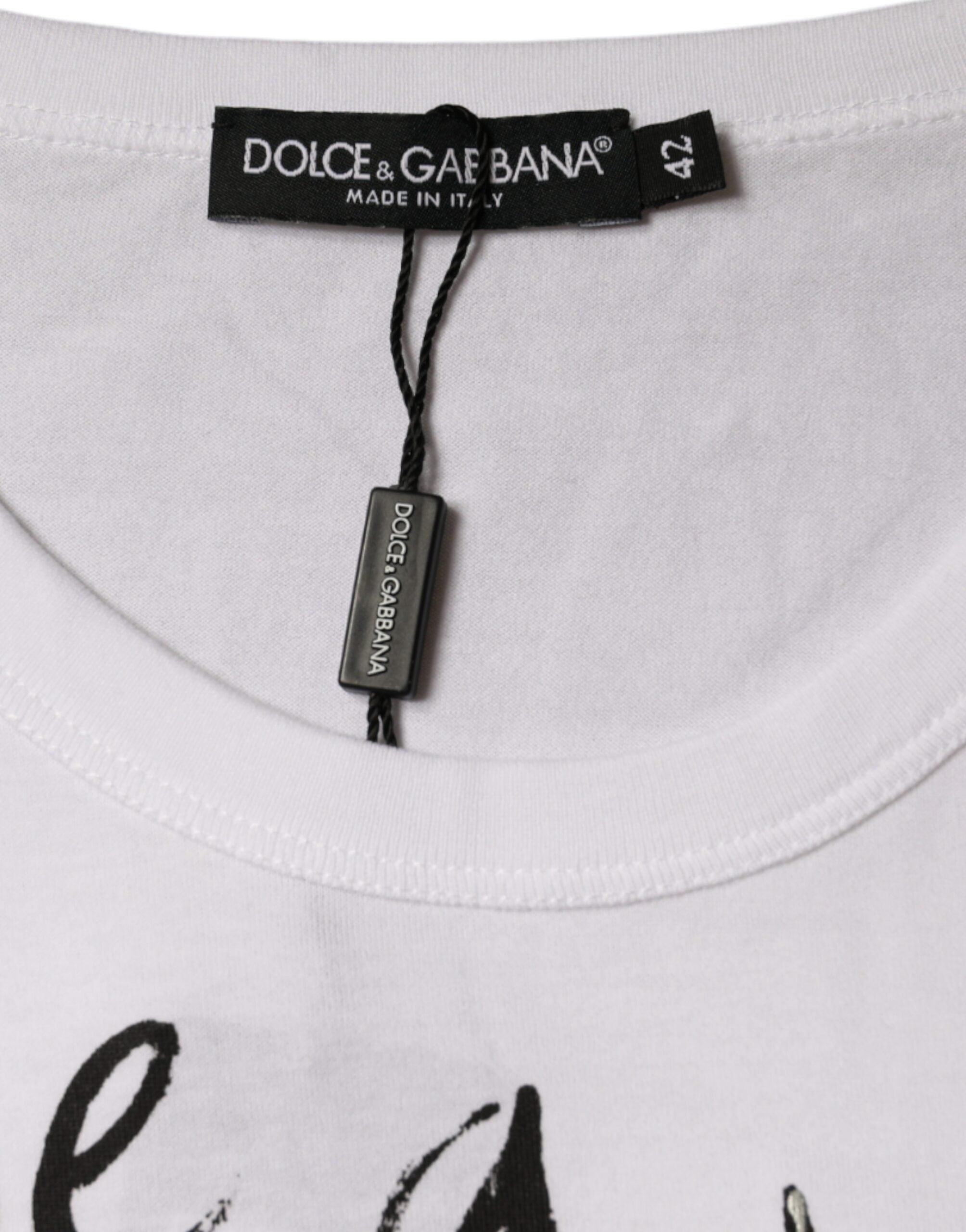 Dolce & Gabbana White Cotton Logo Print Round Neck Women's T-shirt
