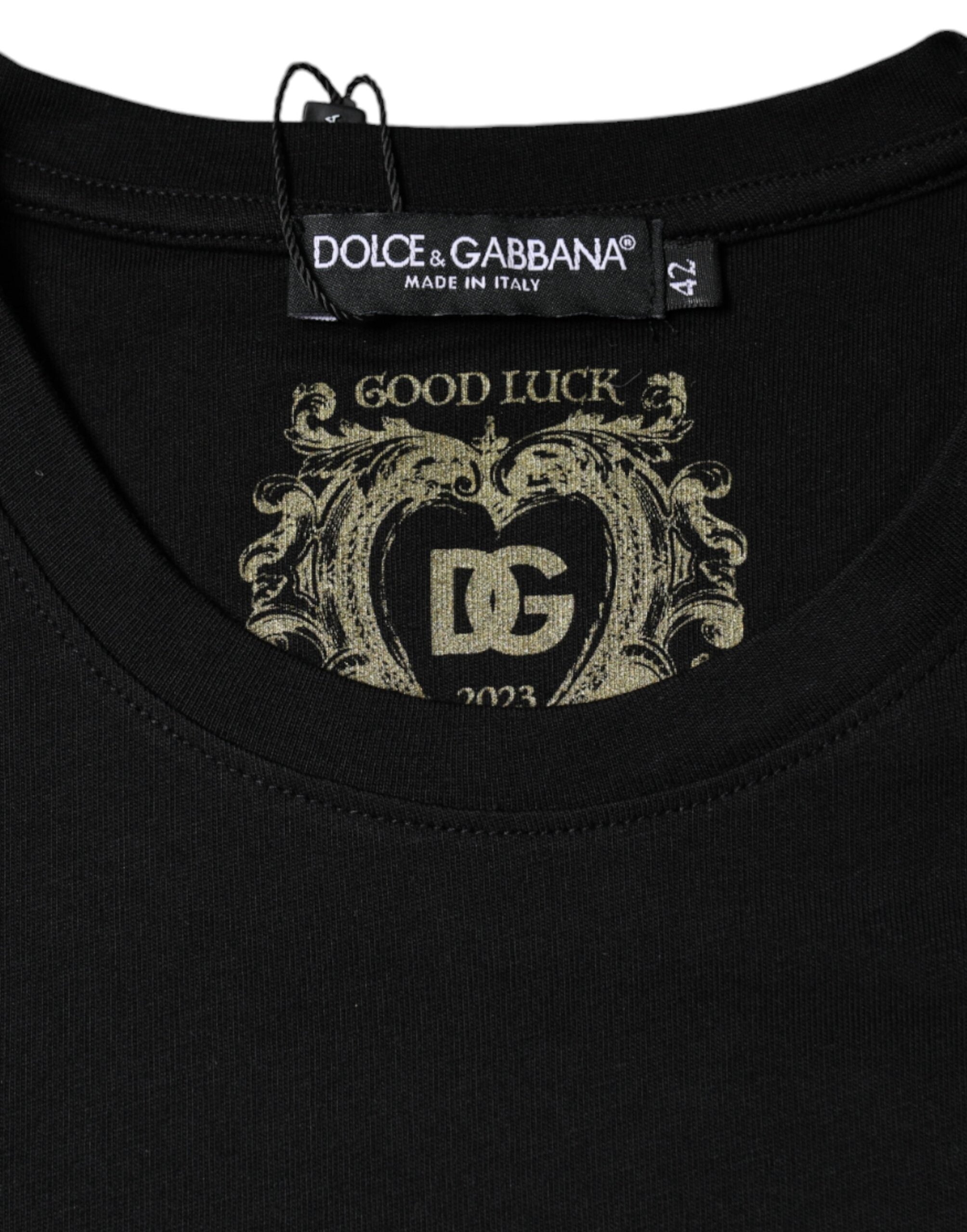 Dolce & Gabbana Black Cotton Crew Neck Short Sleeve Women's T-shirt