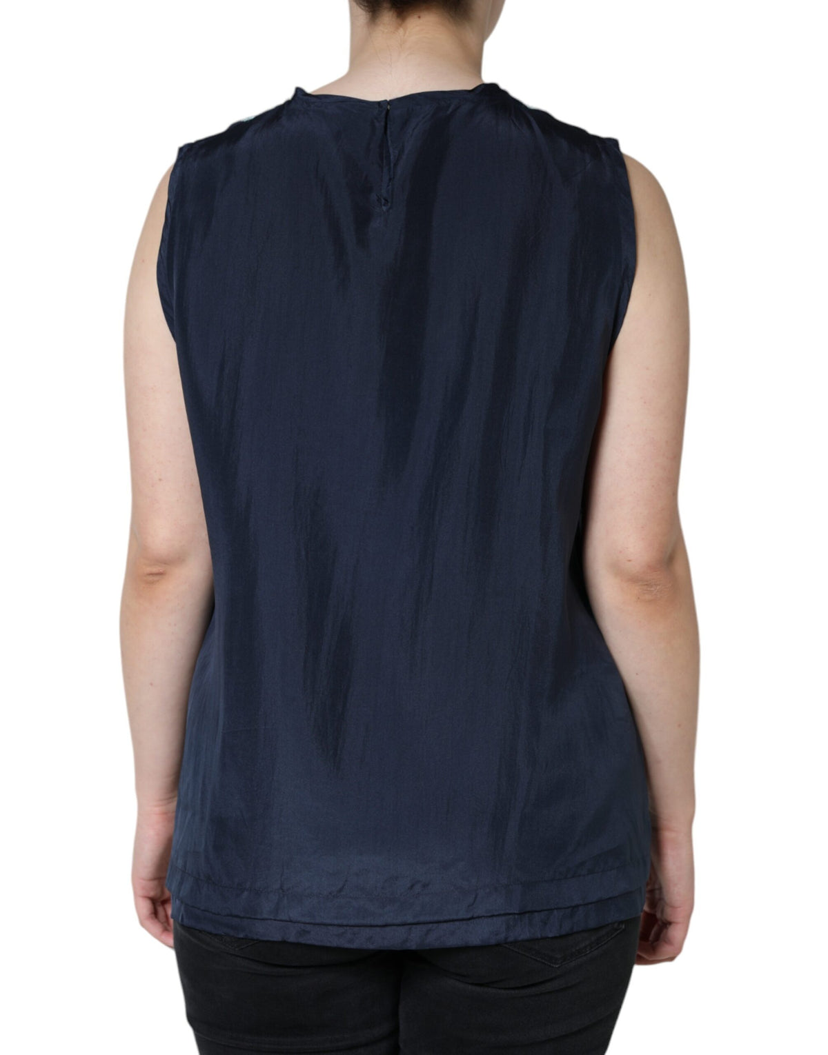 Dolce & Gabbana Blue Floral Lace Silk Sleeveless Tank Women's Top (Pre-Owned)