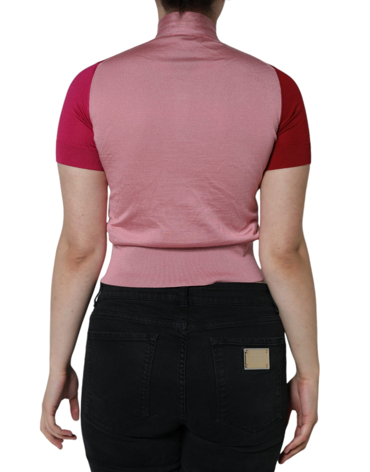 Dolce & Gabbana Pink Short Sleeves Pullover Ascot Collar Women's Top (Pre-Owned)