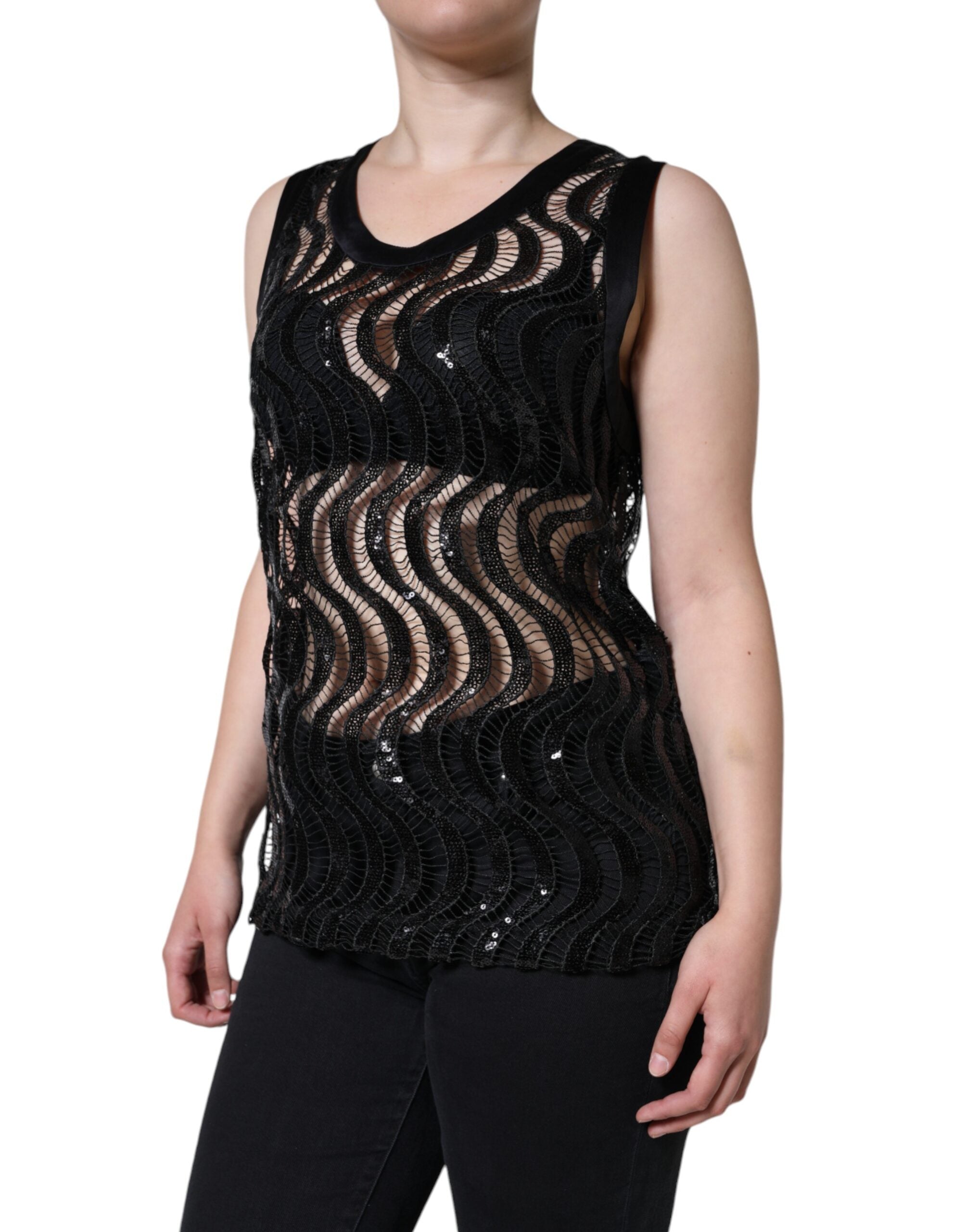 Dolce & Gabbana Black Sequin Sleeveless Tank Blouse Women's Top