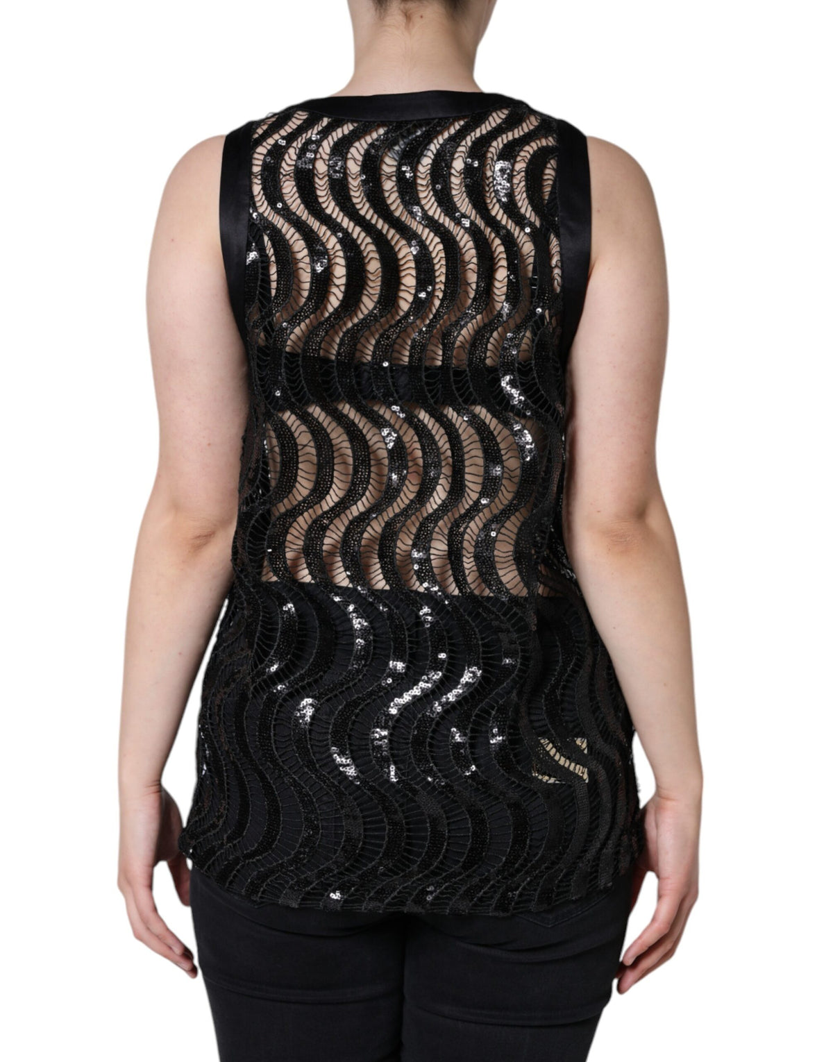 Dolce & Gabbana Black Sequin Sleeveless Tank Blouse Women's Top