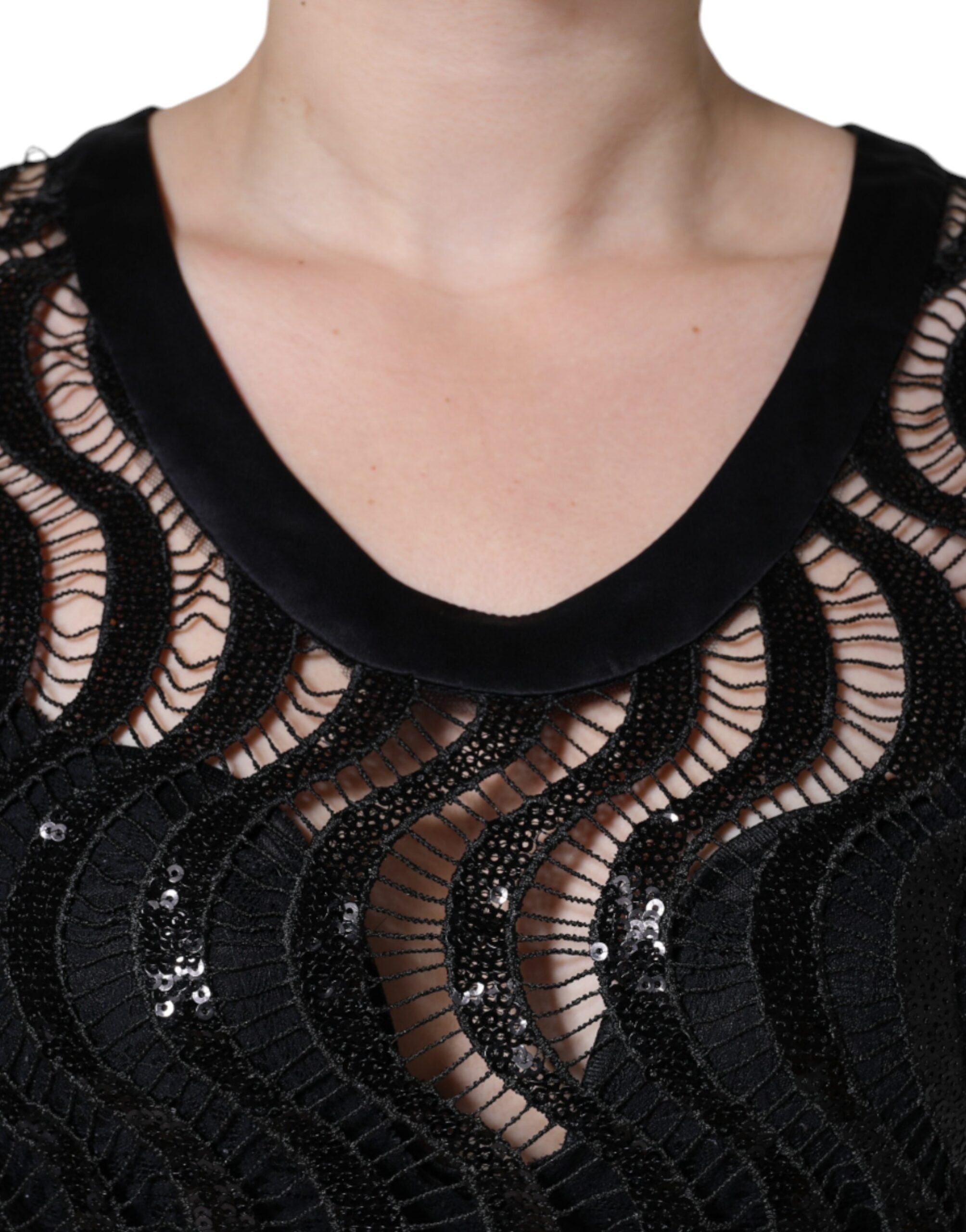 Dolce & Gabbana Black Sequin Sleeveless Tank Blouse Women's Top