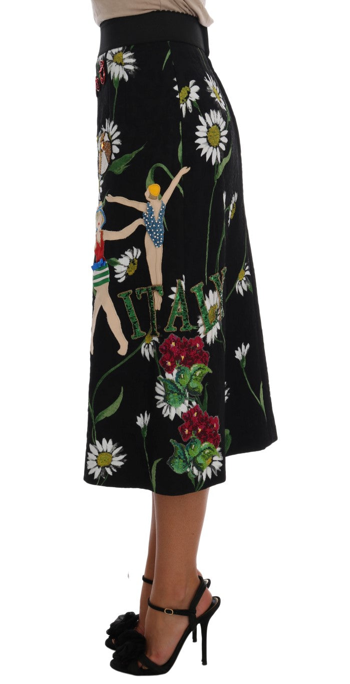 Dolce & Gabbana Black Embellished Daisy Brocade Women's Skirt