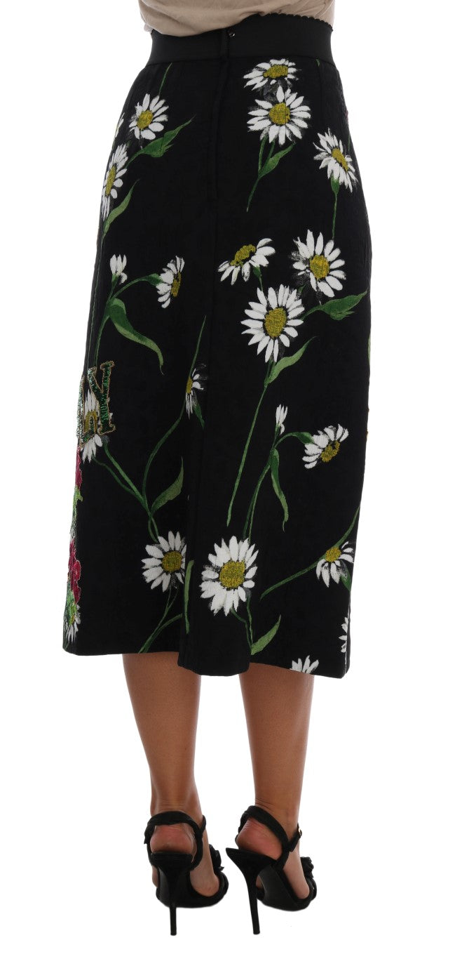 Dolce & Gabbana Black Embellished Daisy Brocade Women's Skirt