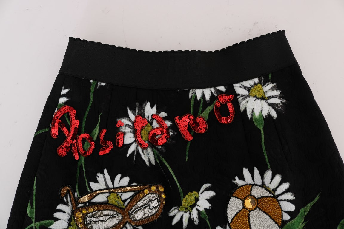 Dolce & Gabbana Black Embellished Daisy Brocade Women's Skirt