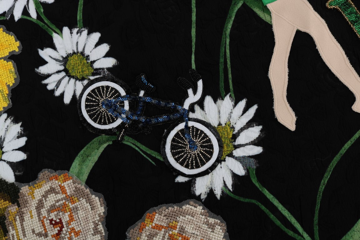 Dolce & Gabbana Black Embellished Daisy Brocade Women's Skirt