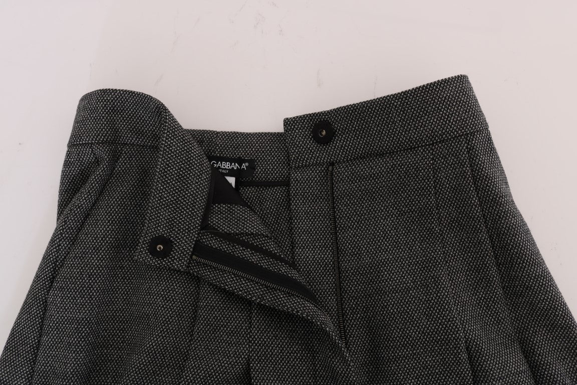 Dolce & Gabbana Gray Wool High Waist Mini Women's Shorts
