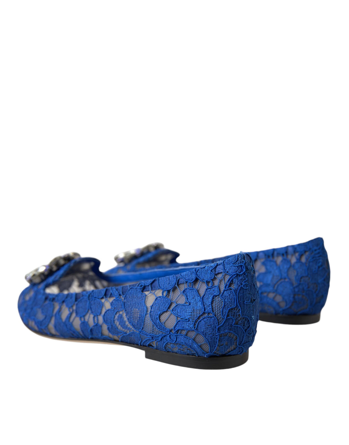Dolce & Gabbana Blue Lace Crystal Ballet Flats Loafers Women's Shoes