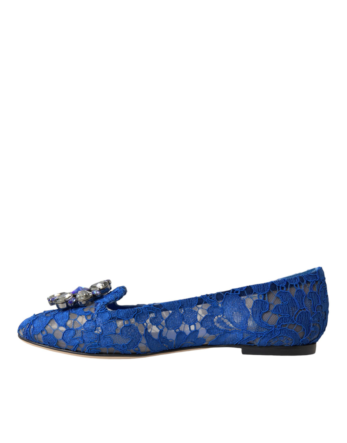 Dolce & Gabbana Blue Lace Crystal Ballet Flats Loafers Women's Shoes
