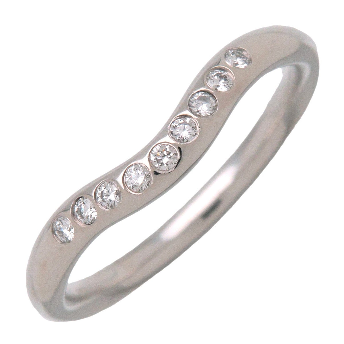 Tiffany & Co. Elsa Peretti Curved Wedding Band Platinum With Diamonds Silver Platinum Ring Jewelry (Pre-Owned)