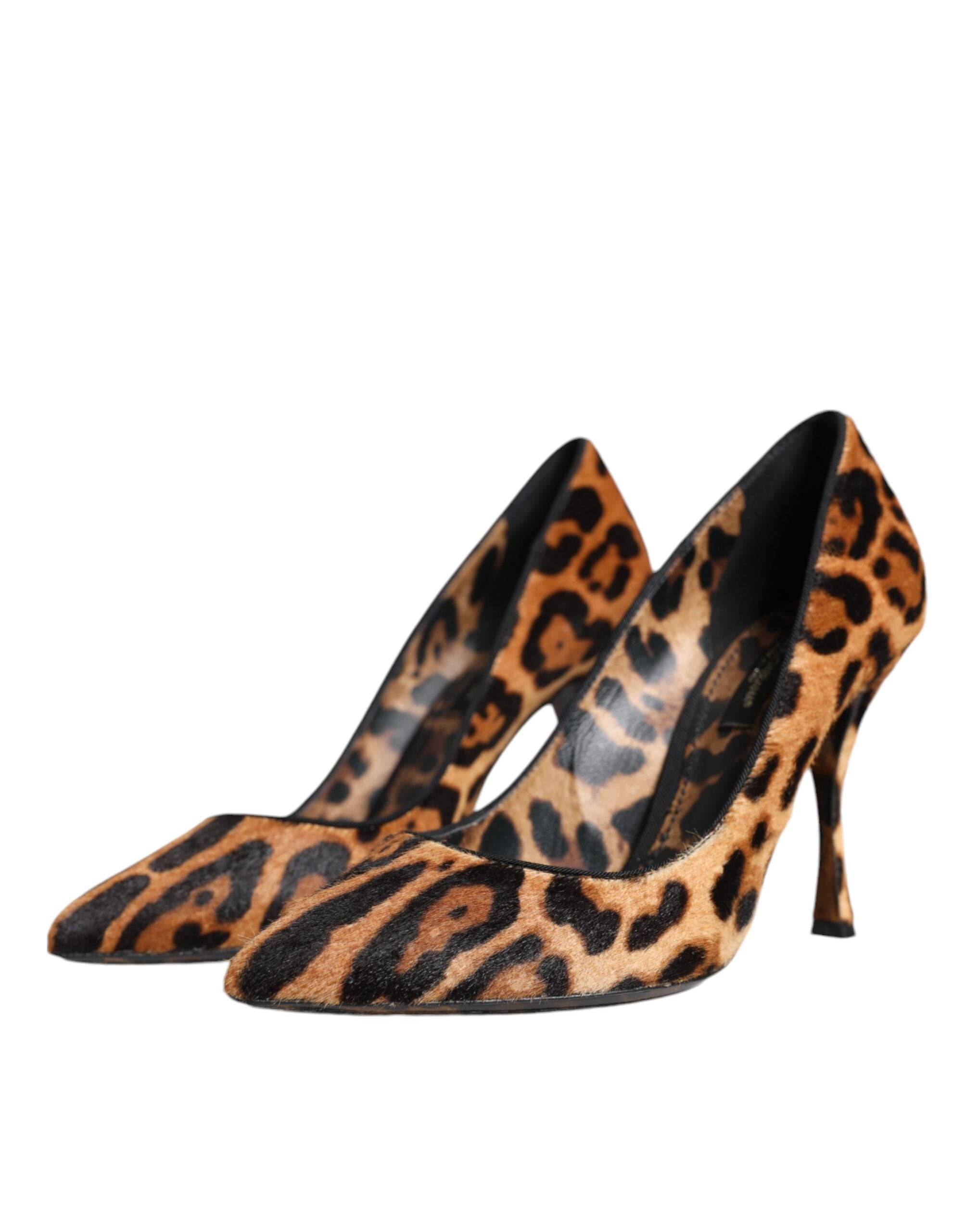 Dolce & Gabbana Brown Leopard Calf Hair Heels Pumps Women's Shoes