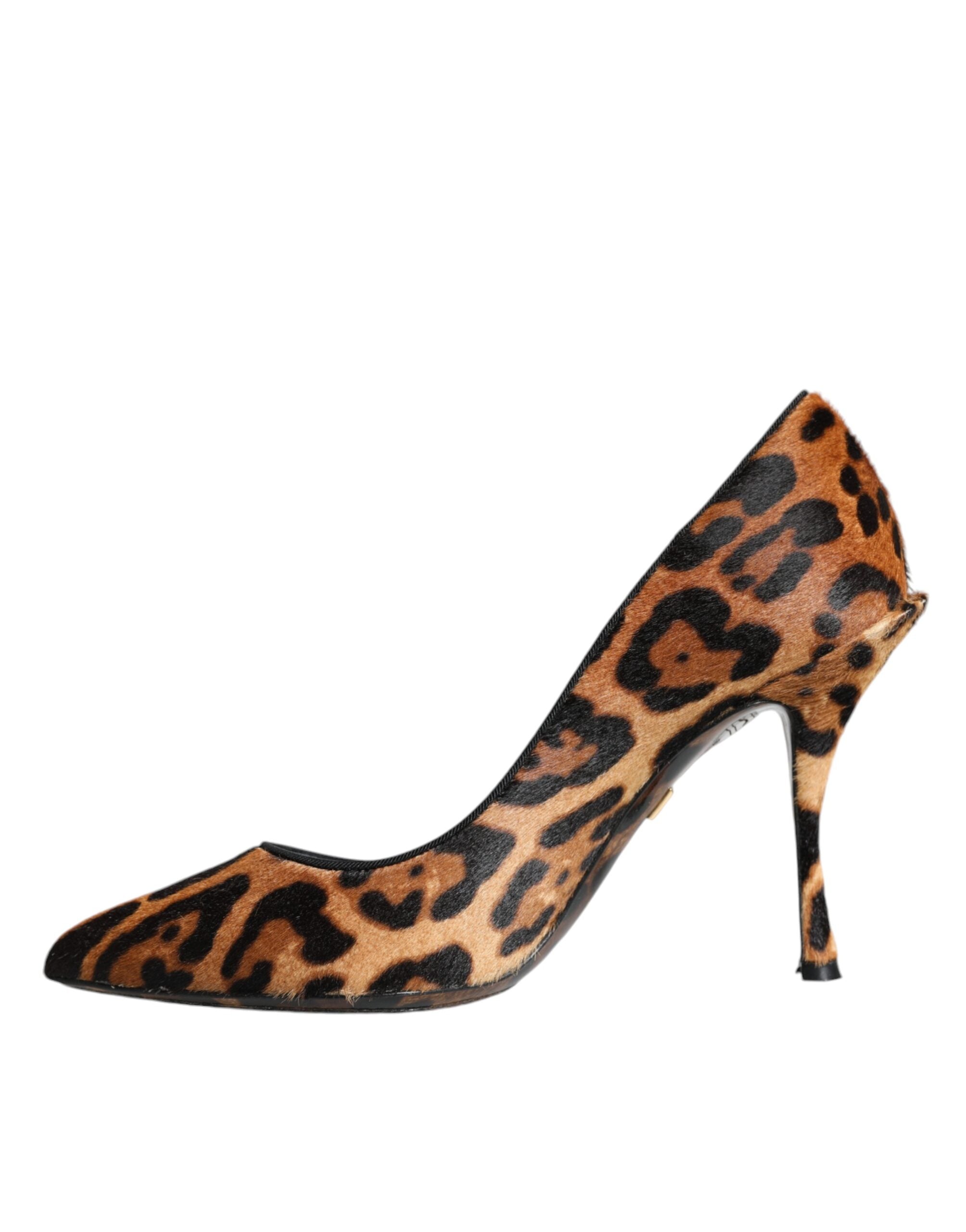 Dolce & Gabbana Brown Leopard Calf Hair Heels Pumps Women's Shoes