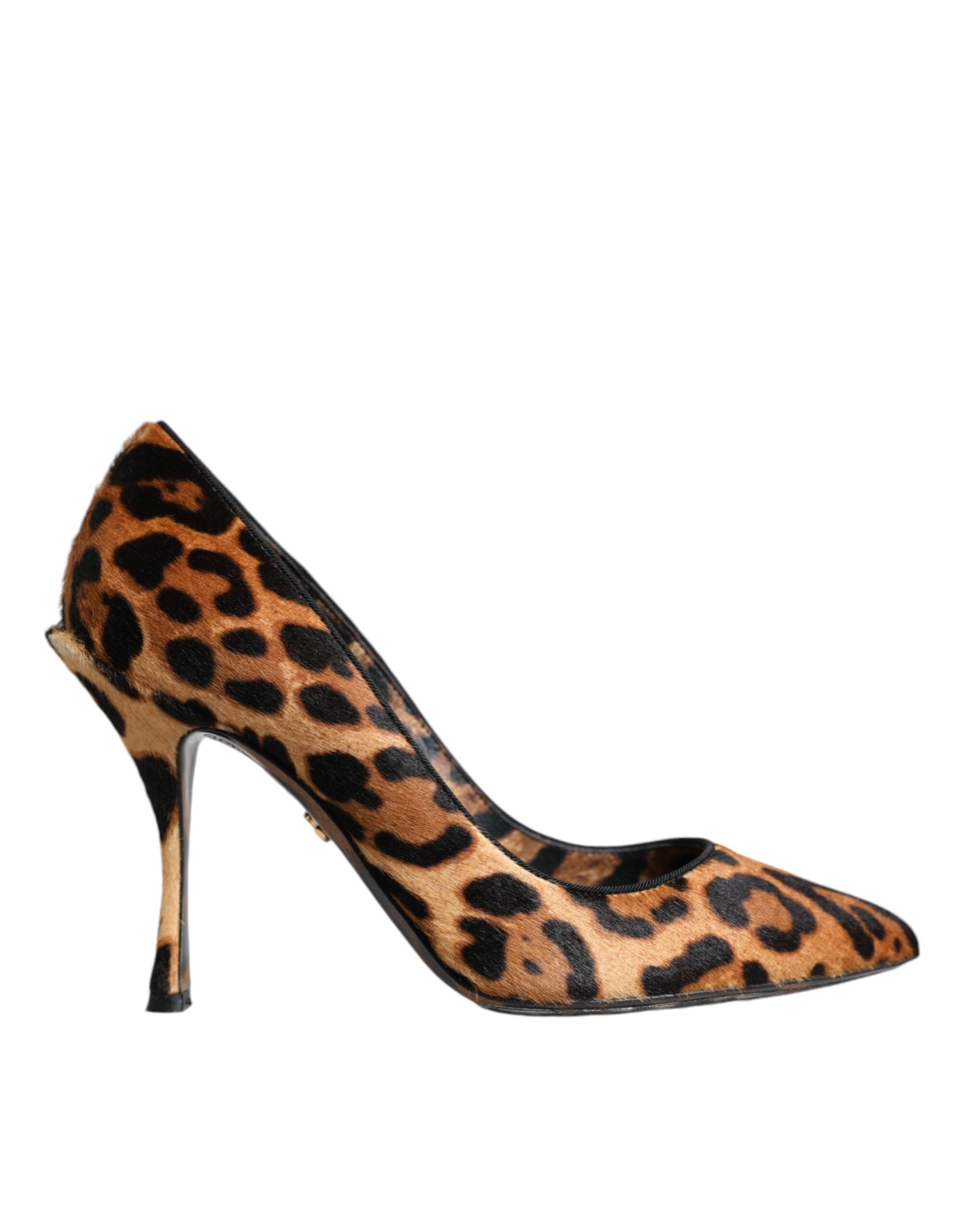 Dolce & Gabbana Brown Leopard Calf Hair Heels Pumps Women's Shoes