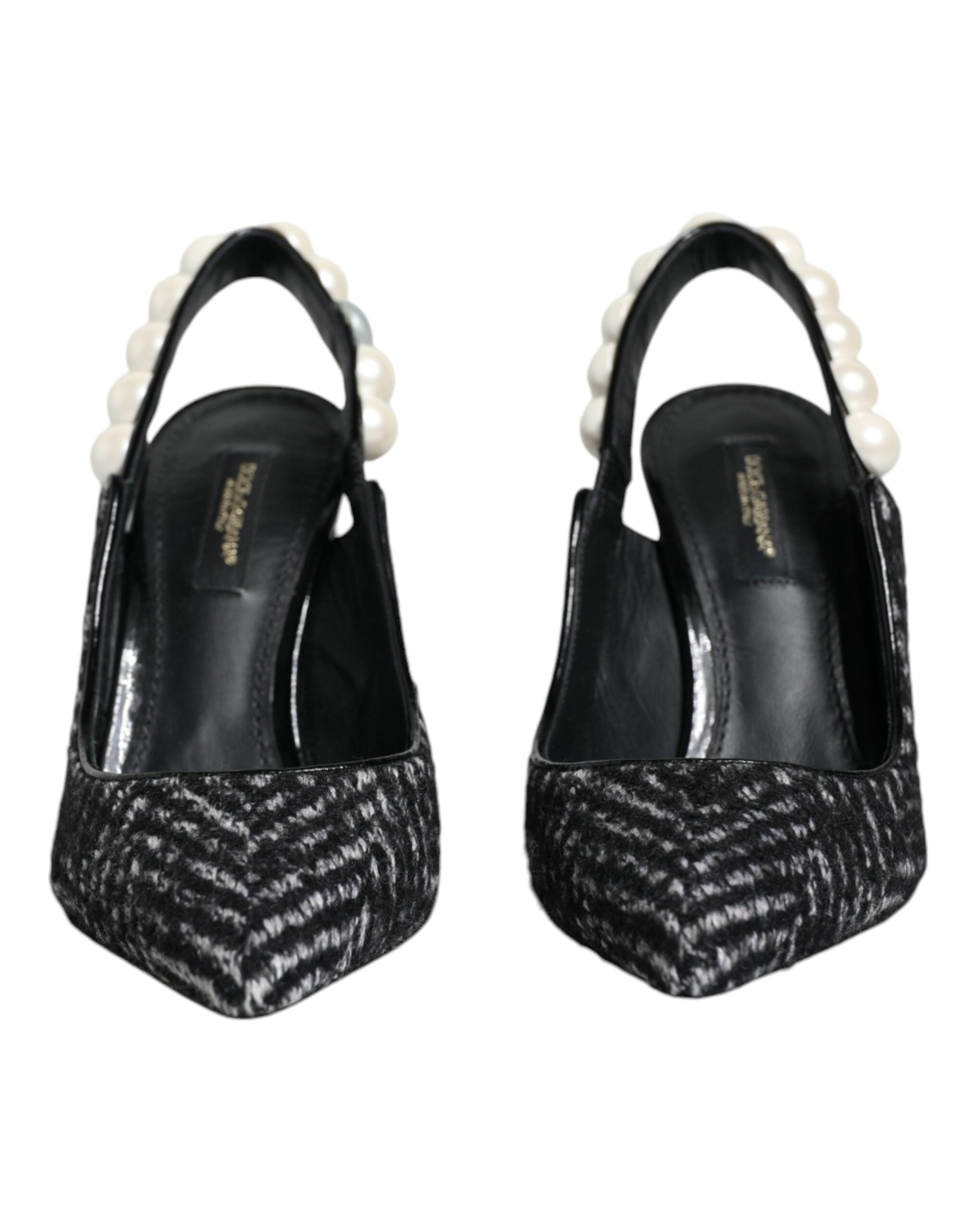 Dolce & Gabbana White Black Chevron Faux Pearl Slingback Women's Shoes (Pre-Owned)