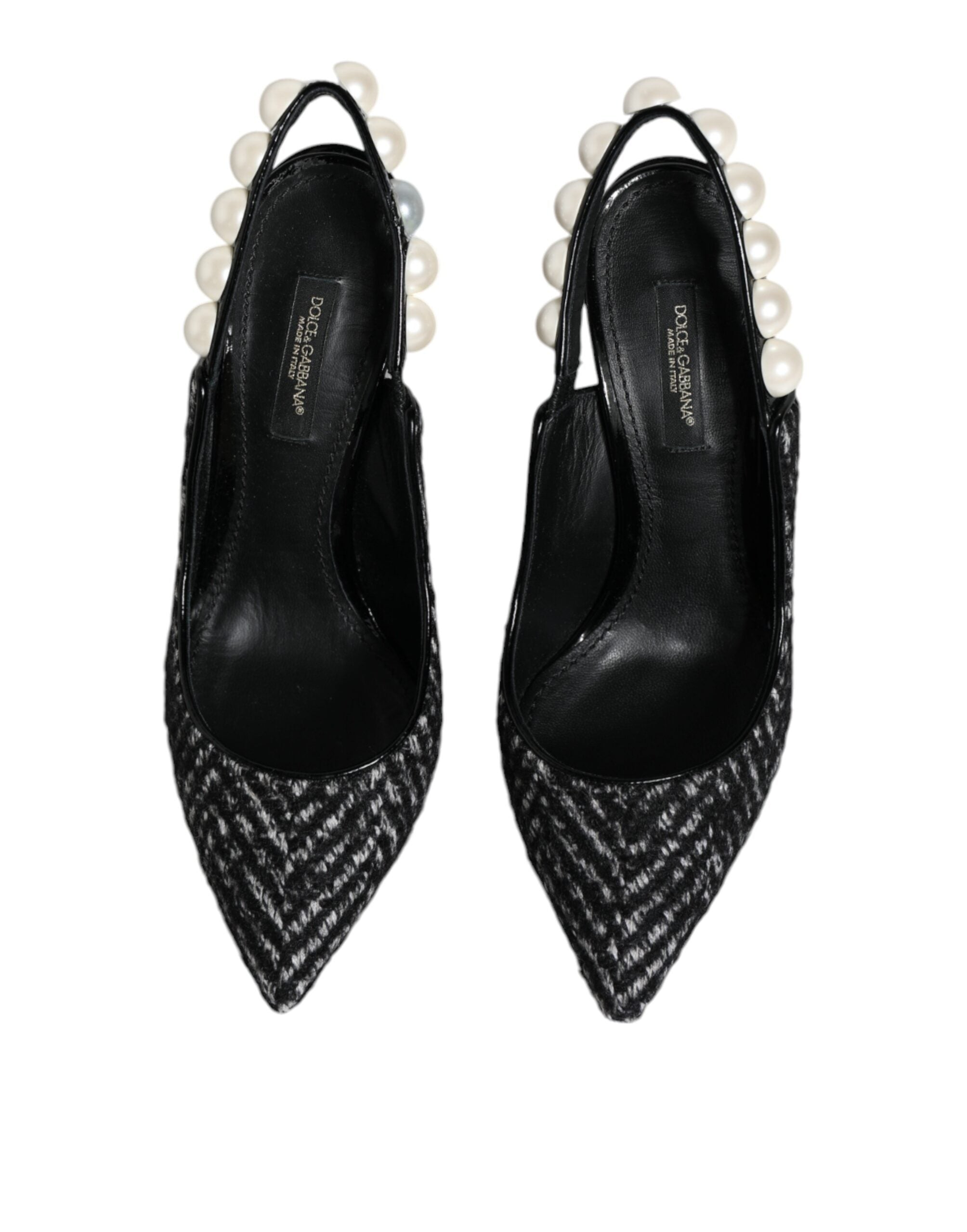 Dolce & Gabbana White Black Chevron Faux Pearl Slingback Women's Shoes (Pre-Owned)