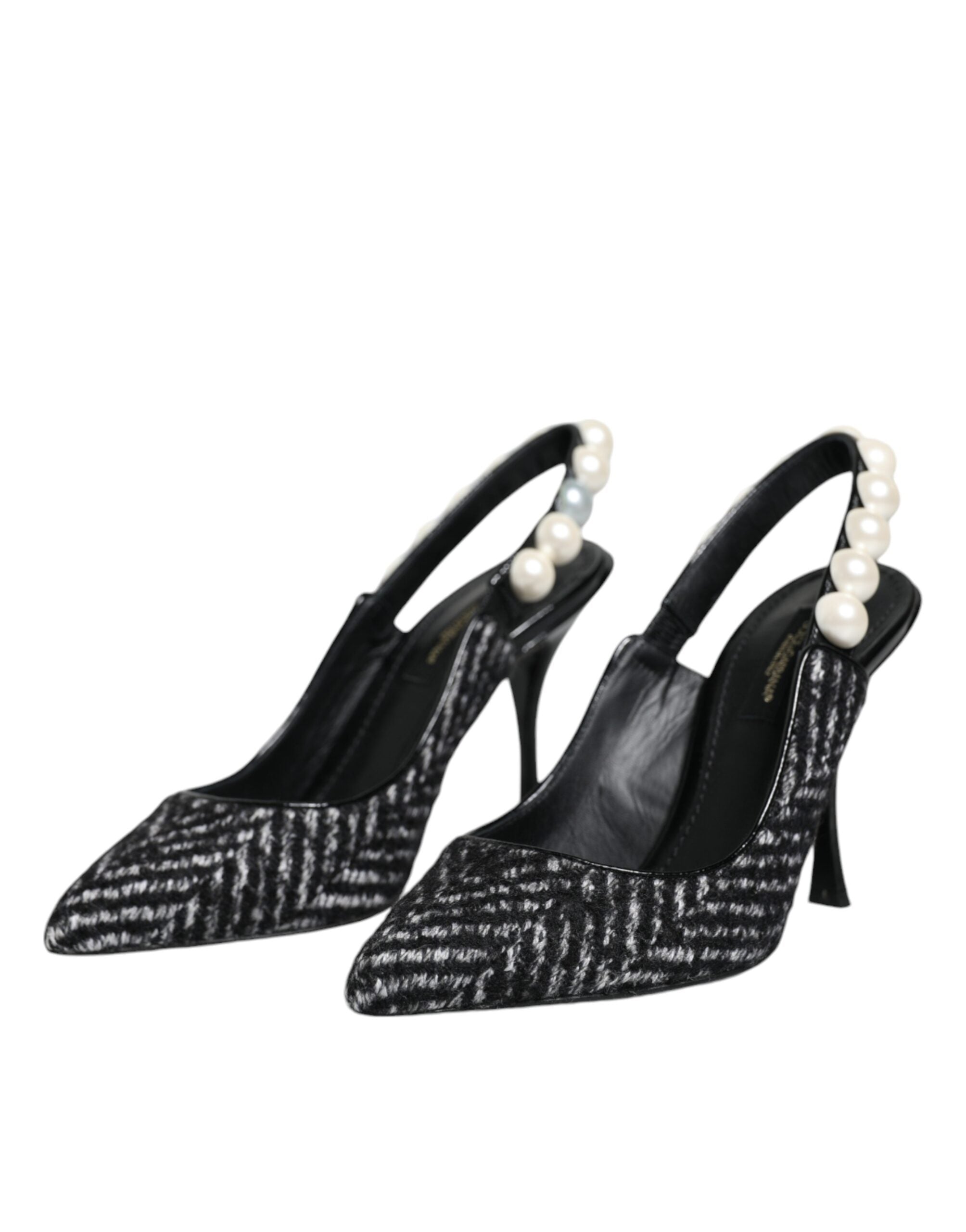 Dolce & Gabbana White Black Chevron Faux Pearl Slingback Women's Shoes (Pre-Owned)