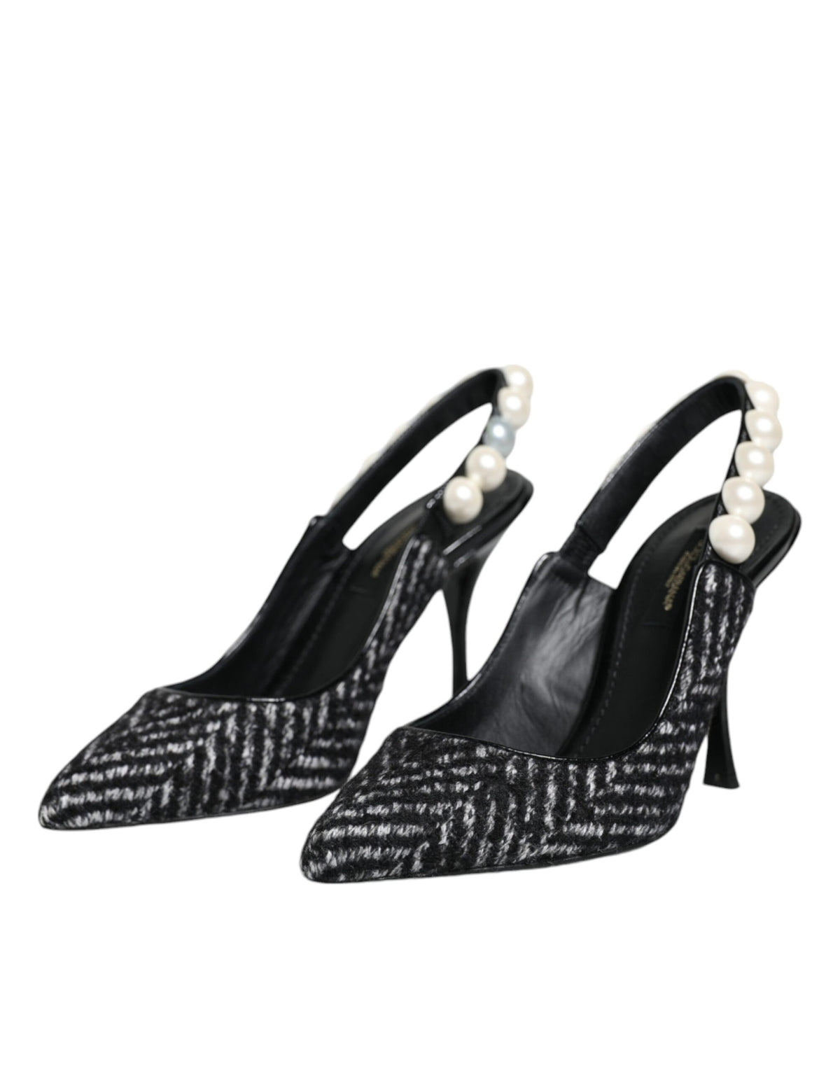 Dolce & Gabbana White Black Chevron Faux Pearl Slingback Women's Shoes (Pre-Owned)