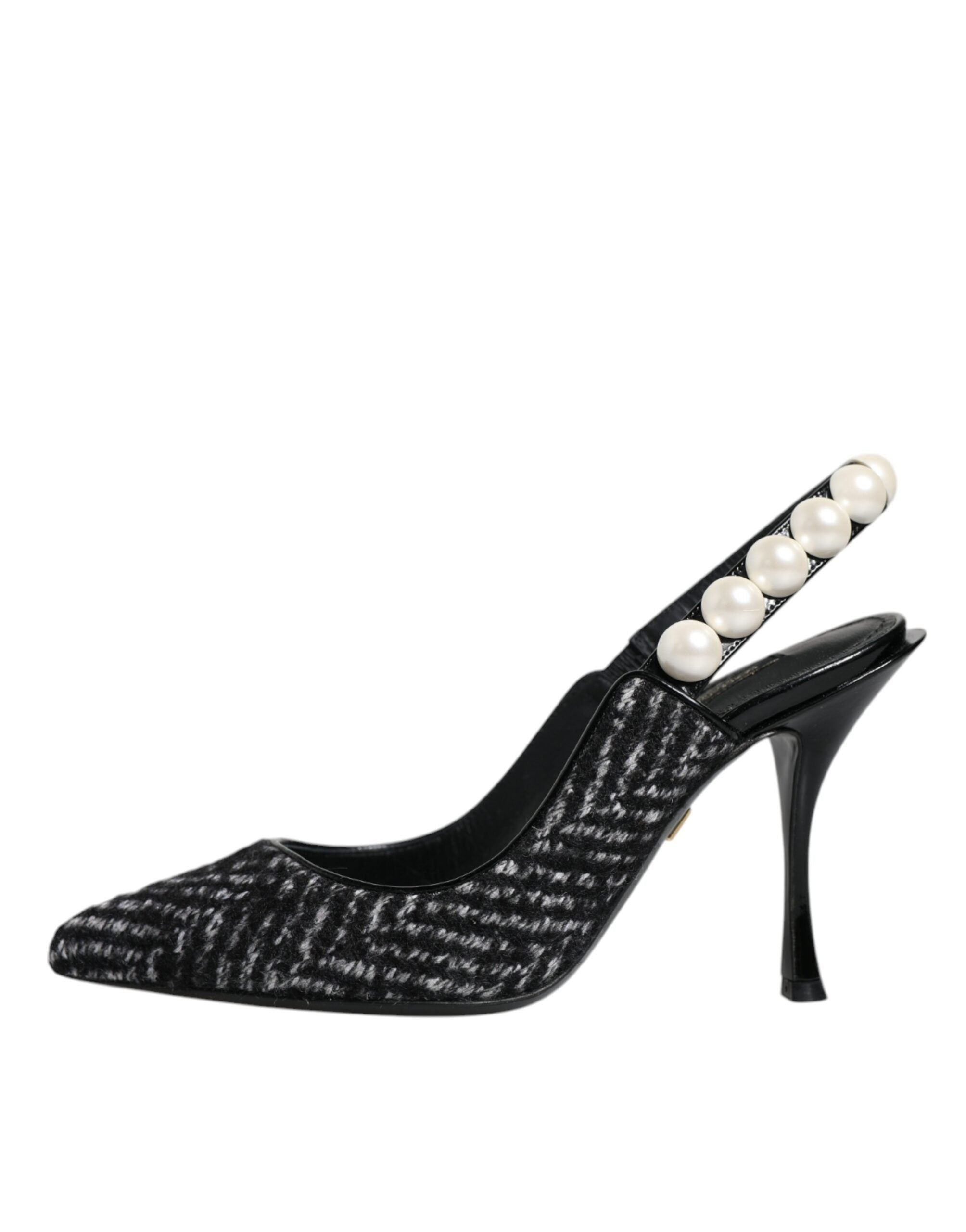 Dolce & Gabbana White Black Chevron Faux Pearl Slingback Women's Shoes (Pre-Owned)