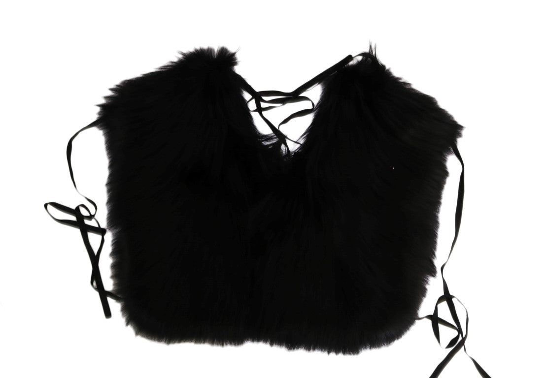 Dolce & Gabbana Black Silver Fox Fur Women's Scarf