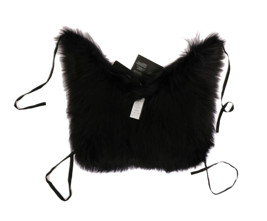 Dolce & Gabbana Elegant Black Silver Fox Fur Women's Scarf