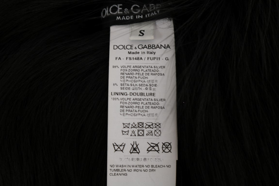 Dolce & Gabbana Elegant Black Silver Fox Fur Women's Scarf