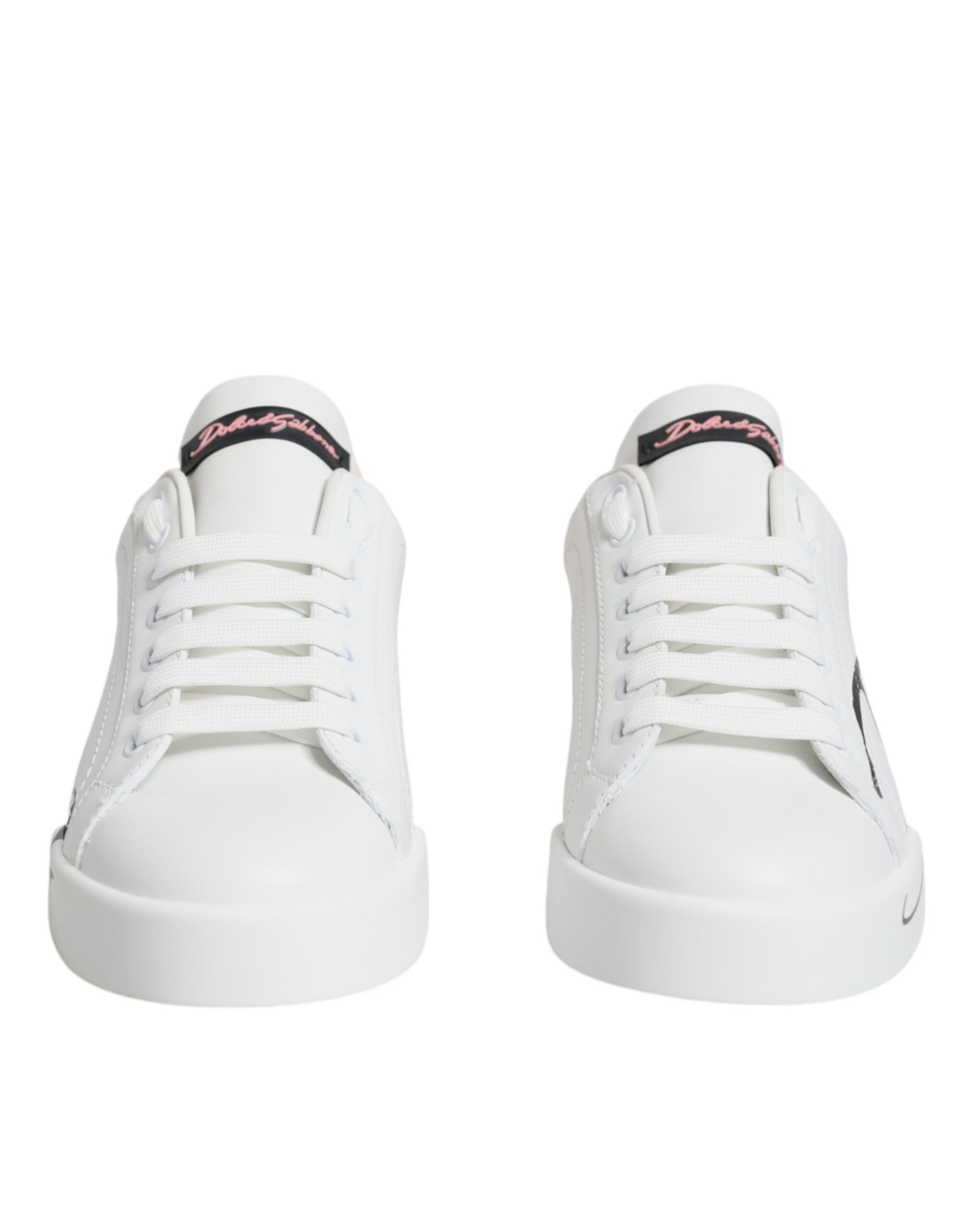 Dolce & Gabbana White Pink Portofino Low Top Sneakers Women's Shoes