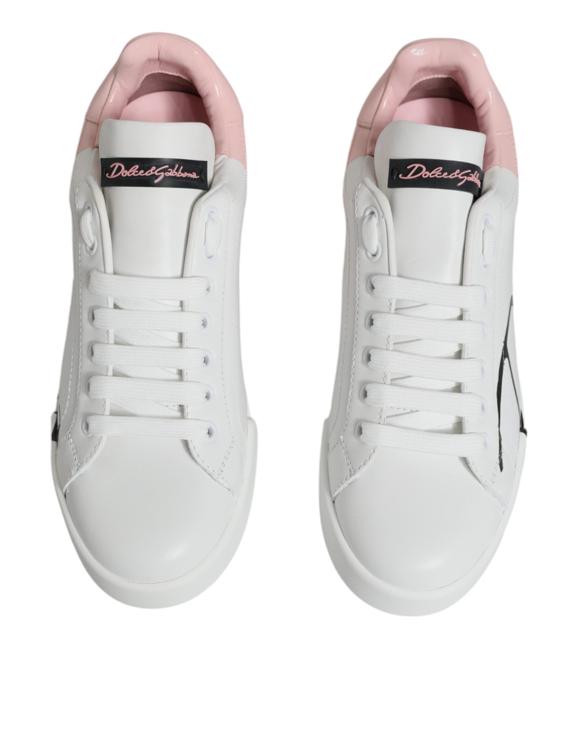 Dolce & Gabbana White Pink Portofino Low Top Sneakers Women's Shoes