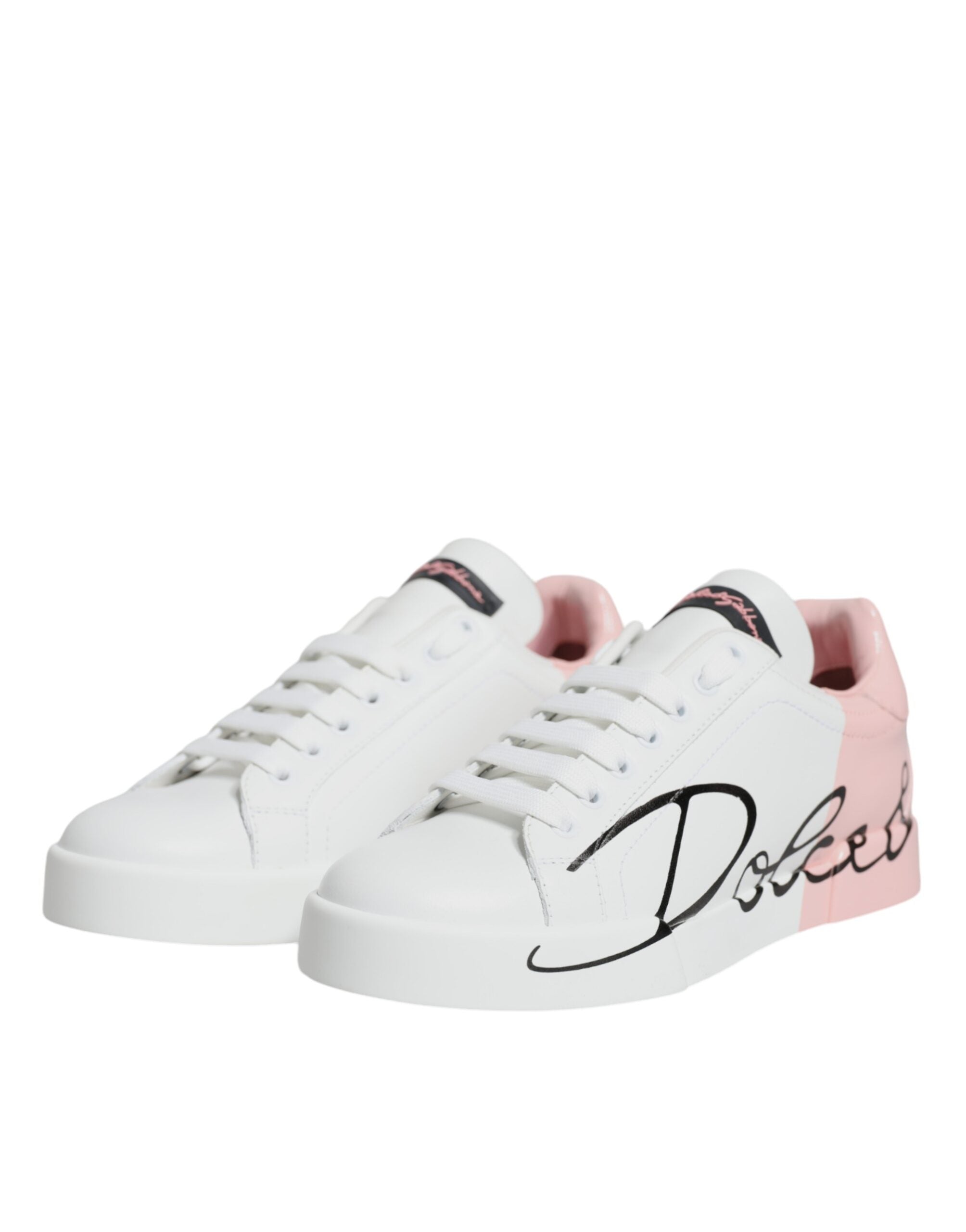 Dolce & Gabbana White Pink Portofino Low Top Sneakers Women's Shoes