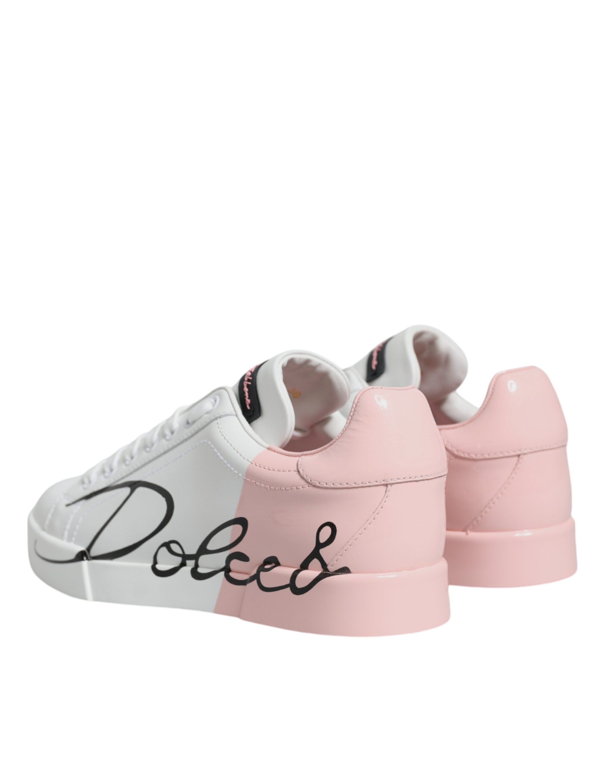 Dolce & Gabbana White Pink Portofino Low Top Sneakers Women's Shoes
